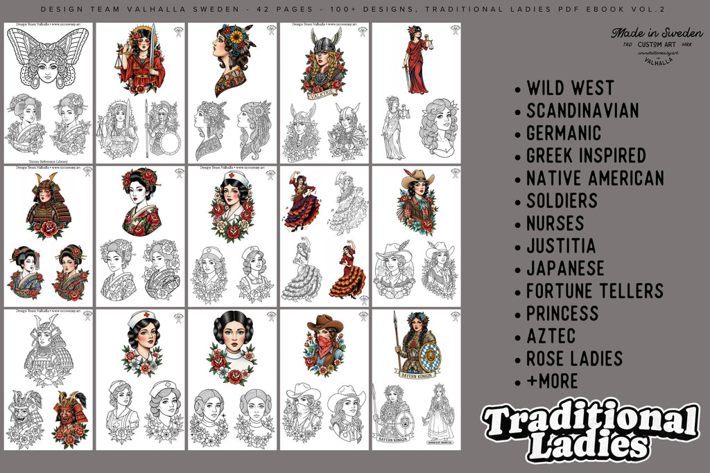 Traditional ladies, Pdf-Ebook, 100+ designs digital download, Design Team Valhalla Sweden
