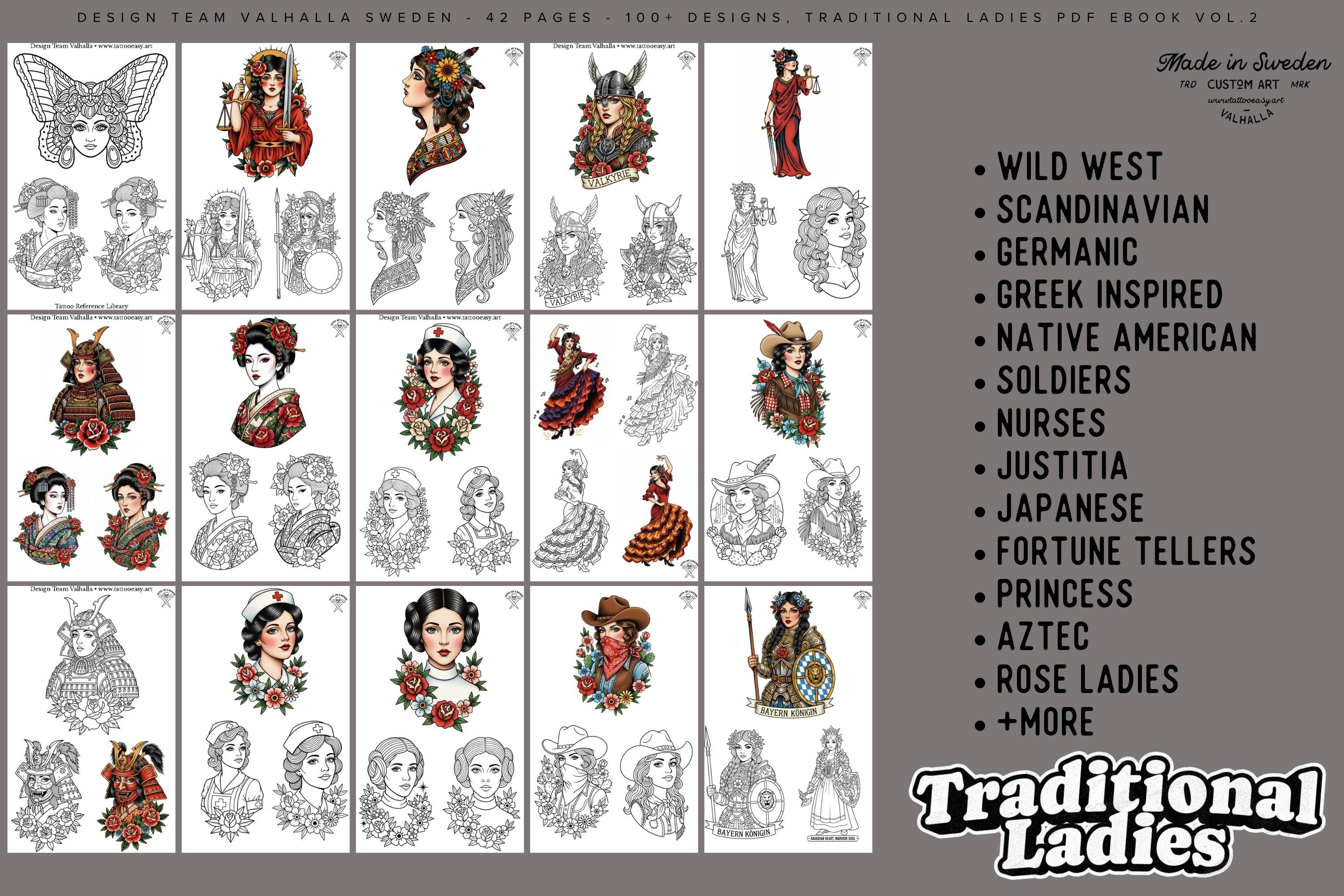 Traditional ladies, Pdf-Ebook, 100+ designs digital download, Design Team Valhalla Sweden