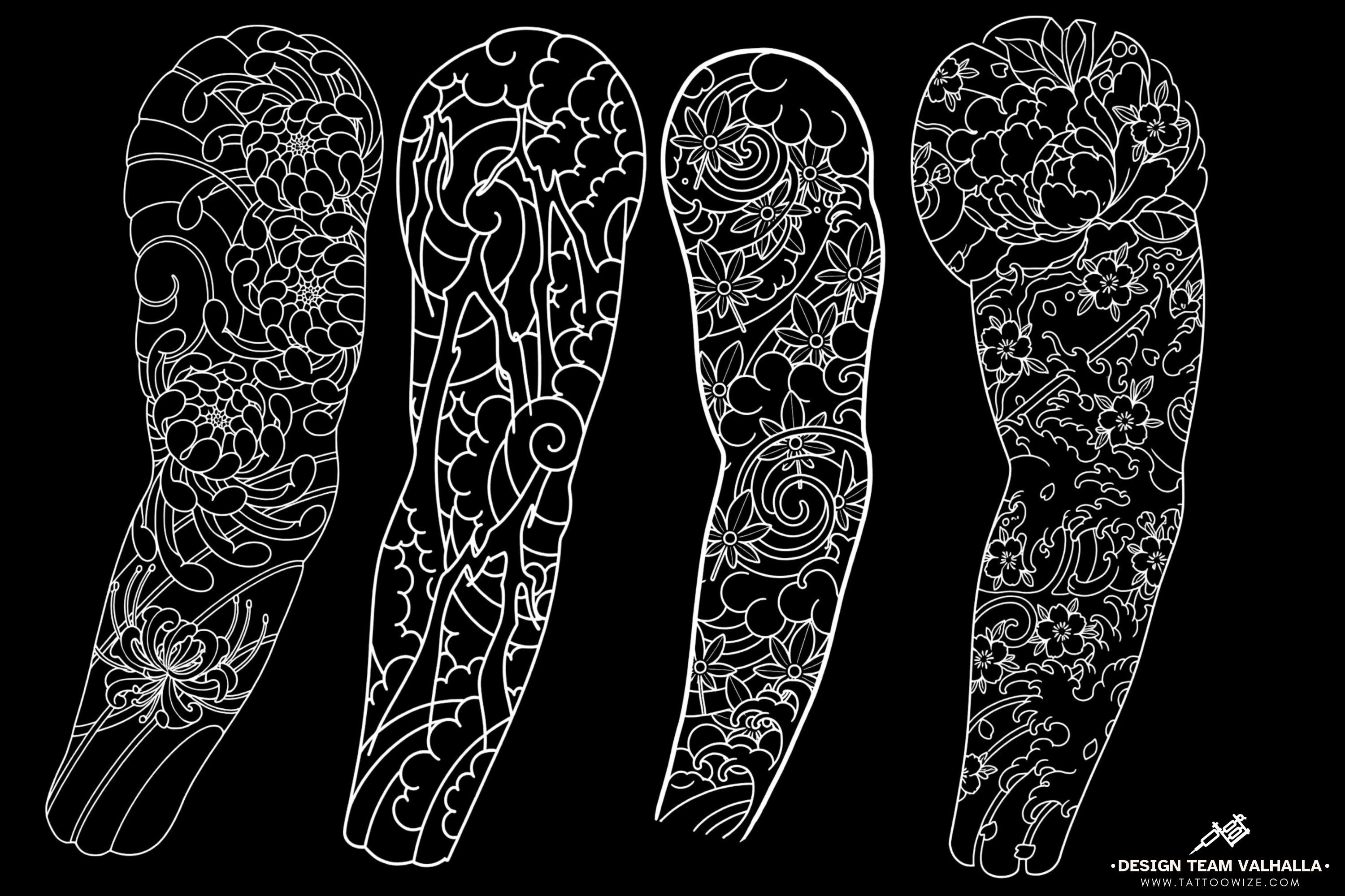 Procreate Japanese Traditional Tattoo Designs (Sleeves, flowers & Chest)