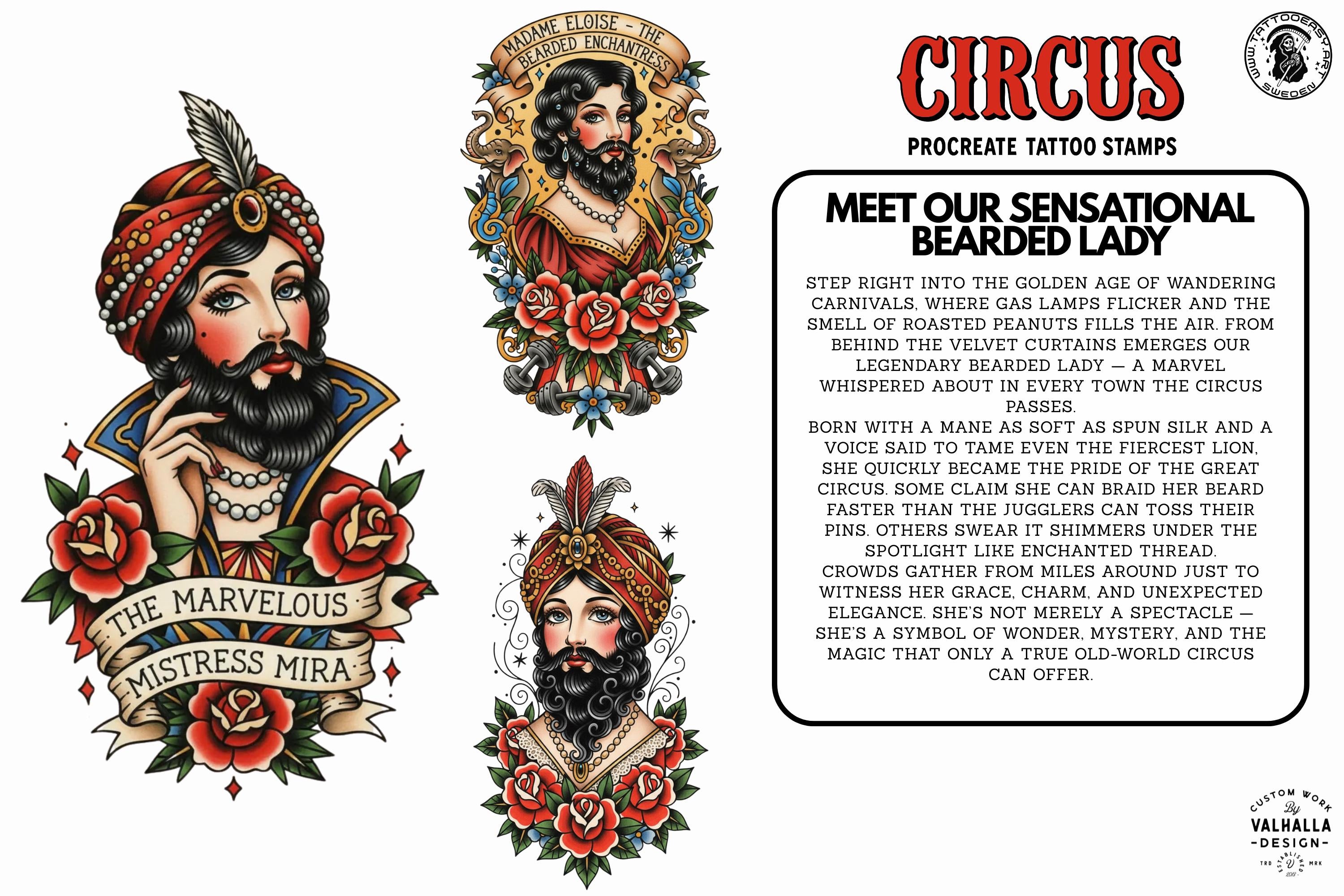 Procreate, png & PDF Tattoo Stamp Brushes, The Circus (100+ Designs) - (Digital Download)