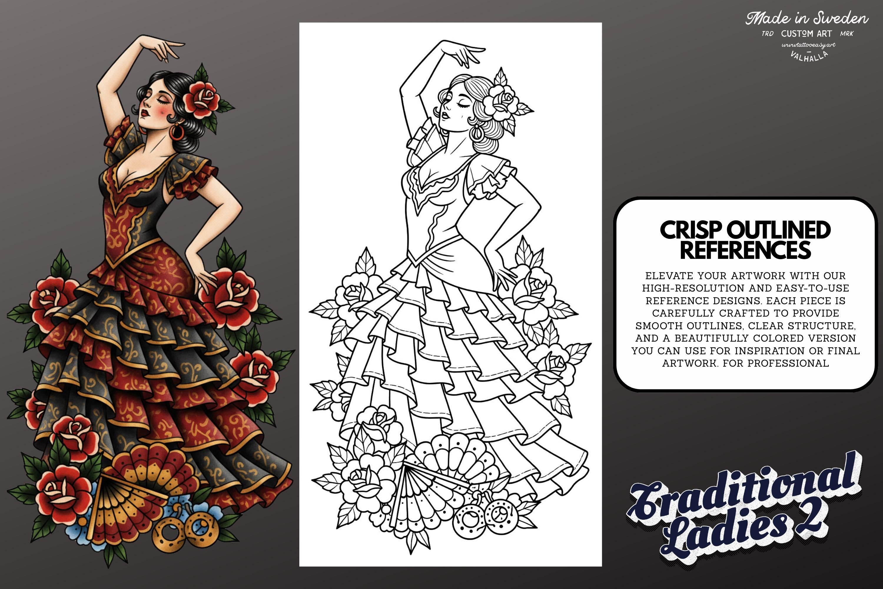 Procreate Tattoo Stamp Brushes, Traditional ladies vol.2 ~ 70 designs