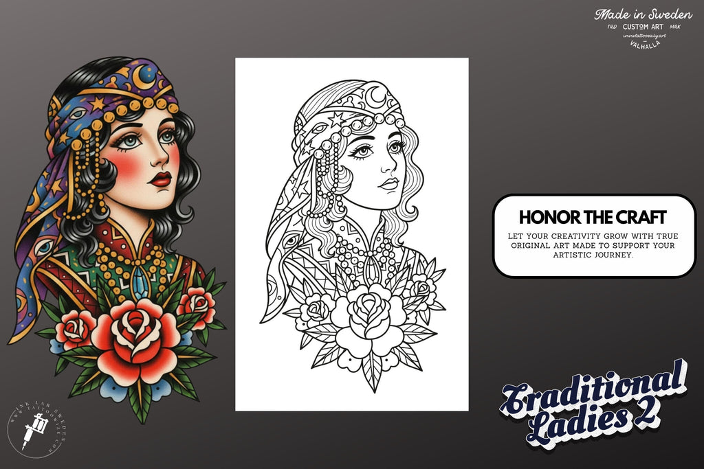 Procreate Tattoo Stamp Brushes, Traditional ladies vol.2 ~ 70 designs