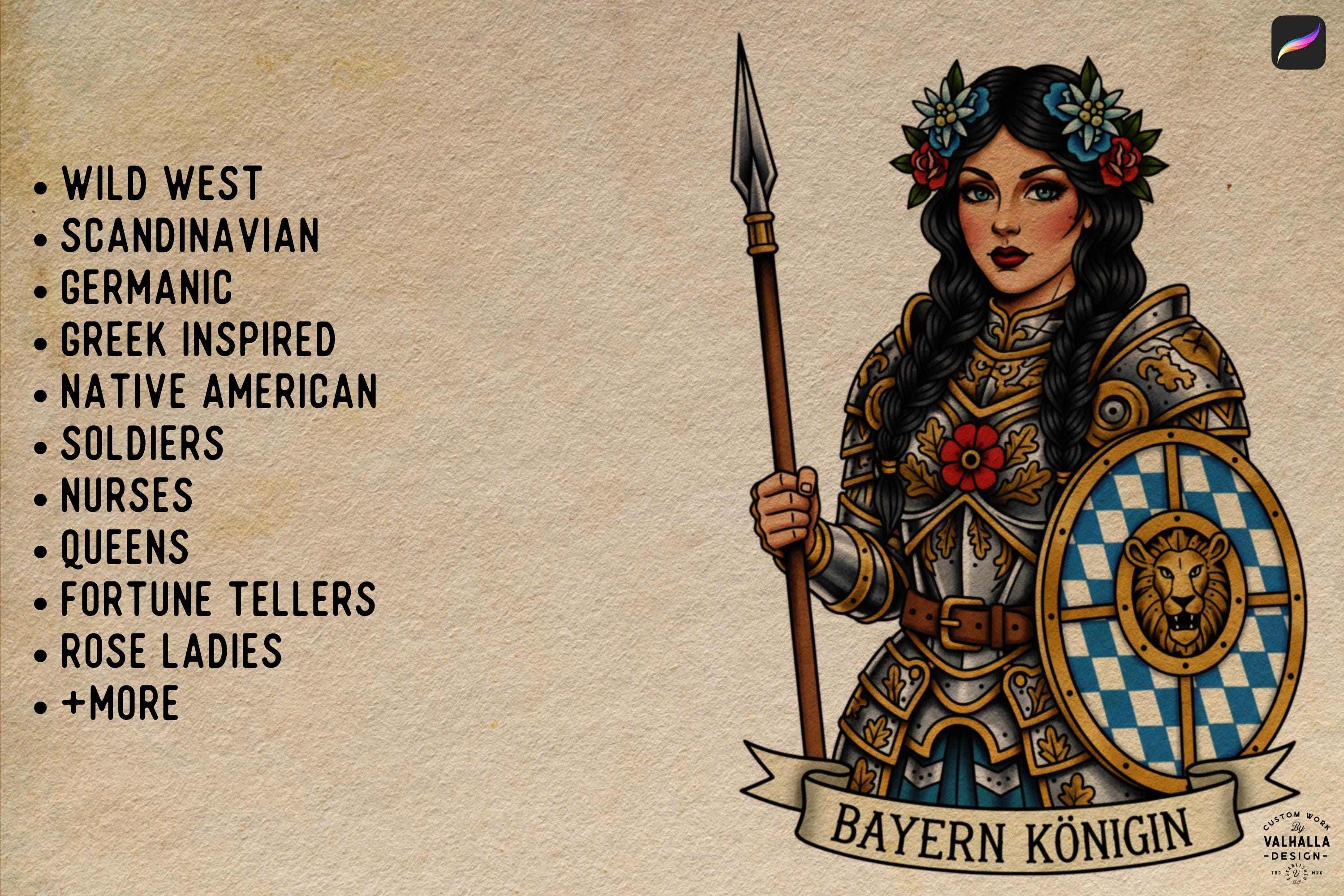 Procreate, Traditional Ladies vol.4 & vol.5 ~ 50+ custom designs made in Sweden - original art