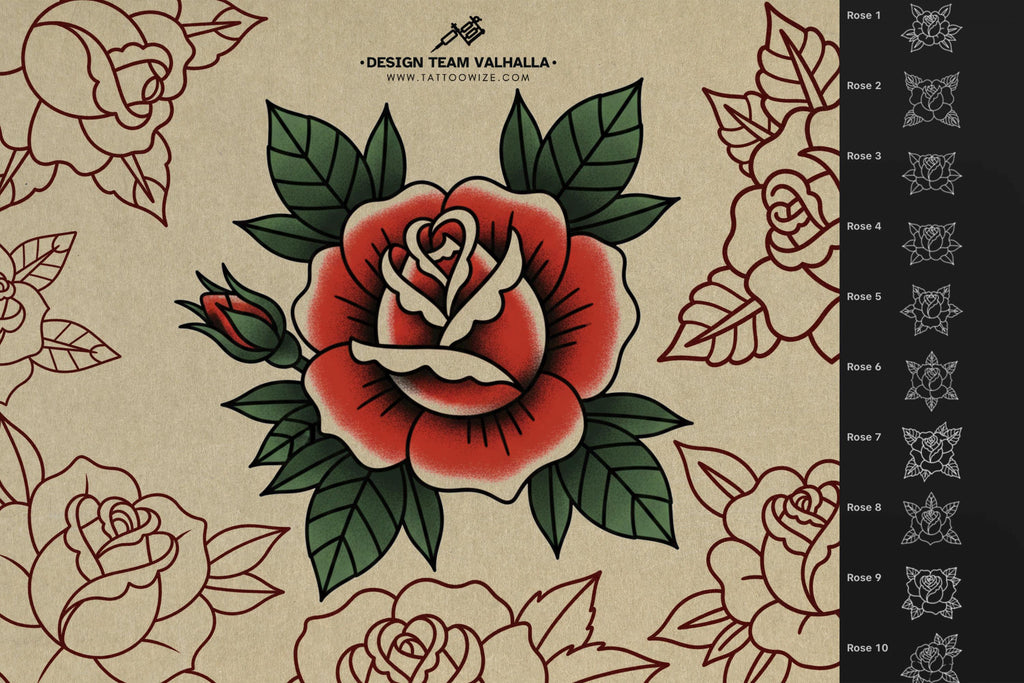 Traditional Tattoo Roses, 42 custom Procreate Stamps, artists reference library