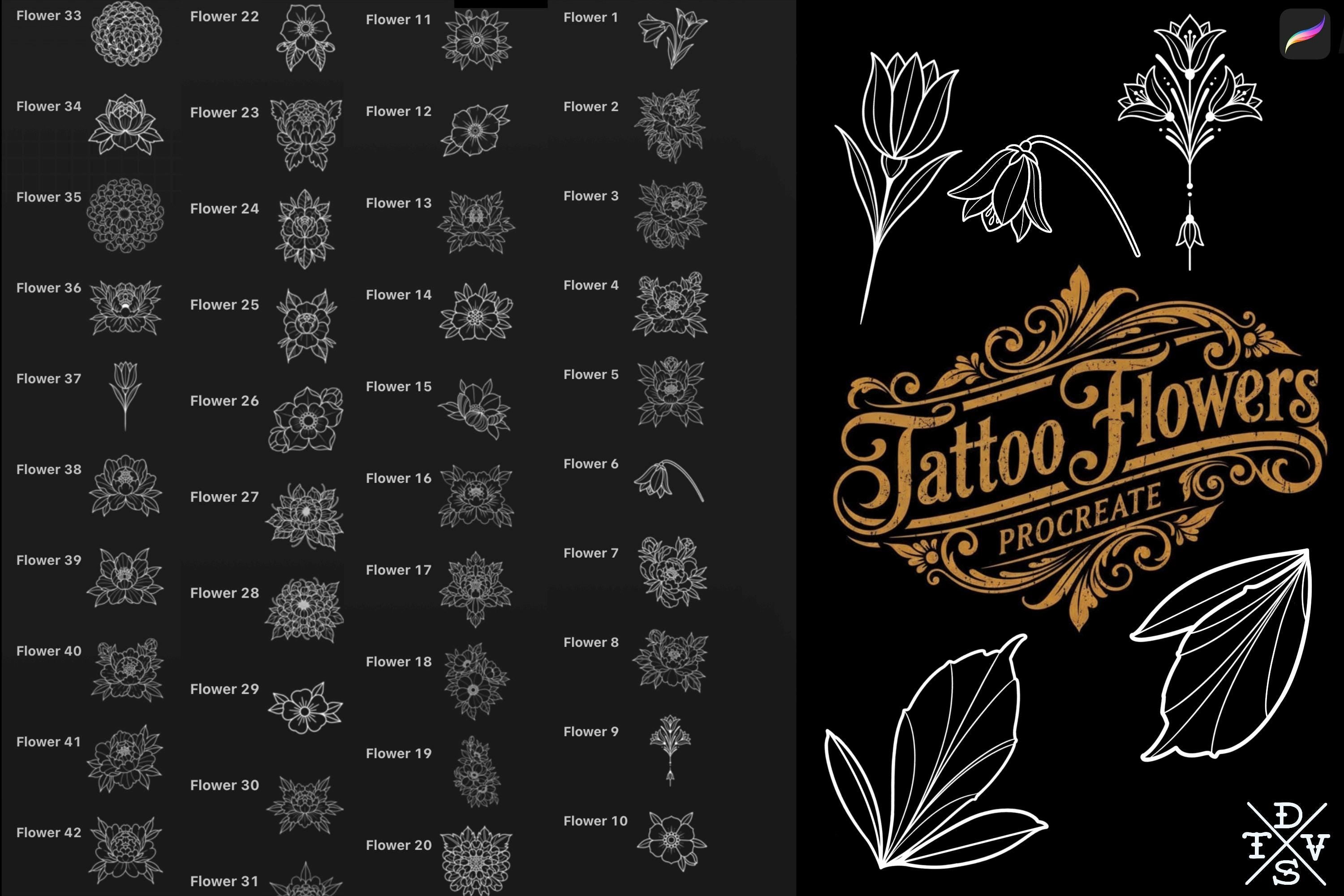 Neo-traditional flowers vol.2 - 100+ custom designs, digital download Procreate/Photoshop Stencils