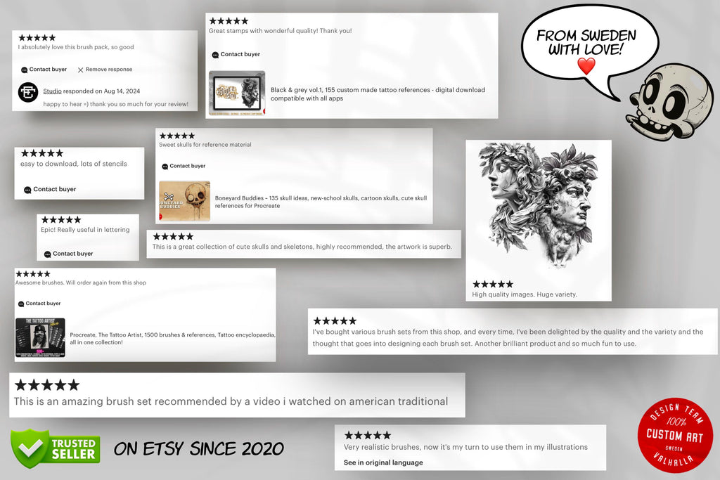 Neo-Traditional Tattoo References, Procreate Stamps & Flash Art, Procreate/Photoshop 300+