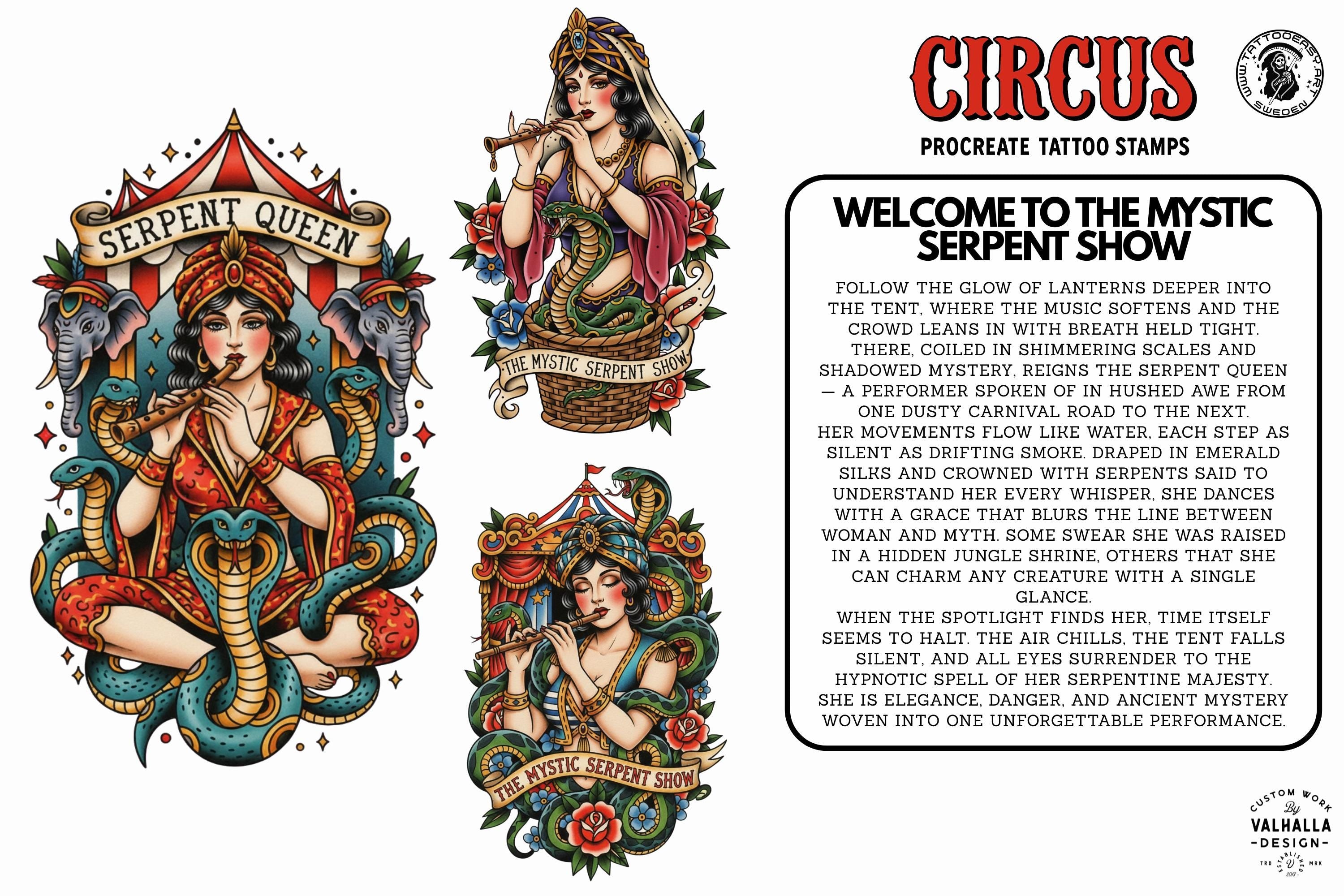 Procreate, png & PDF Tattoo Stamp Brushes, The Circus (100+ Designs) - (Digital Download)