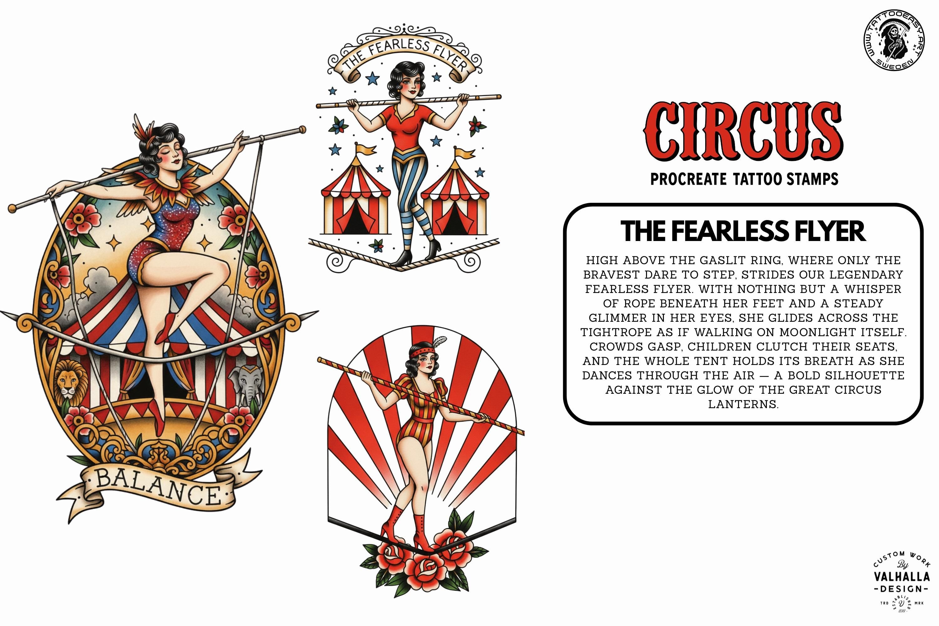 Procreate, png & PDF Tattoo Stamp Brushes, The Circus (100+ Designs) - (Digital Download)