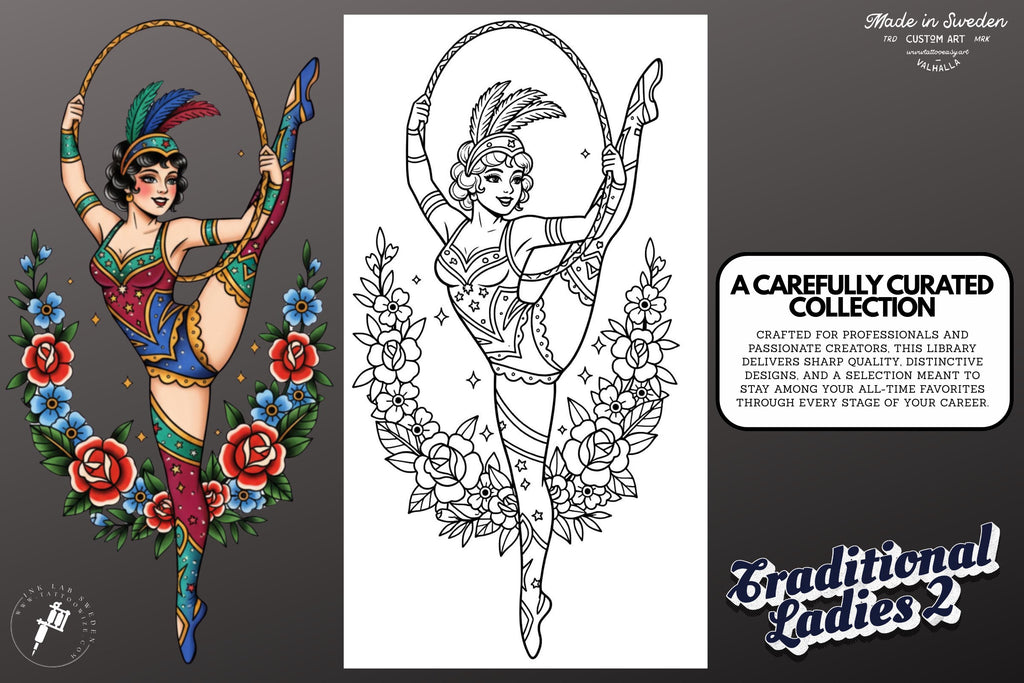 Procreate Tattoo Stamp Brushes, Traditional ladies vol.2 ~ 70 designs