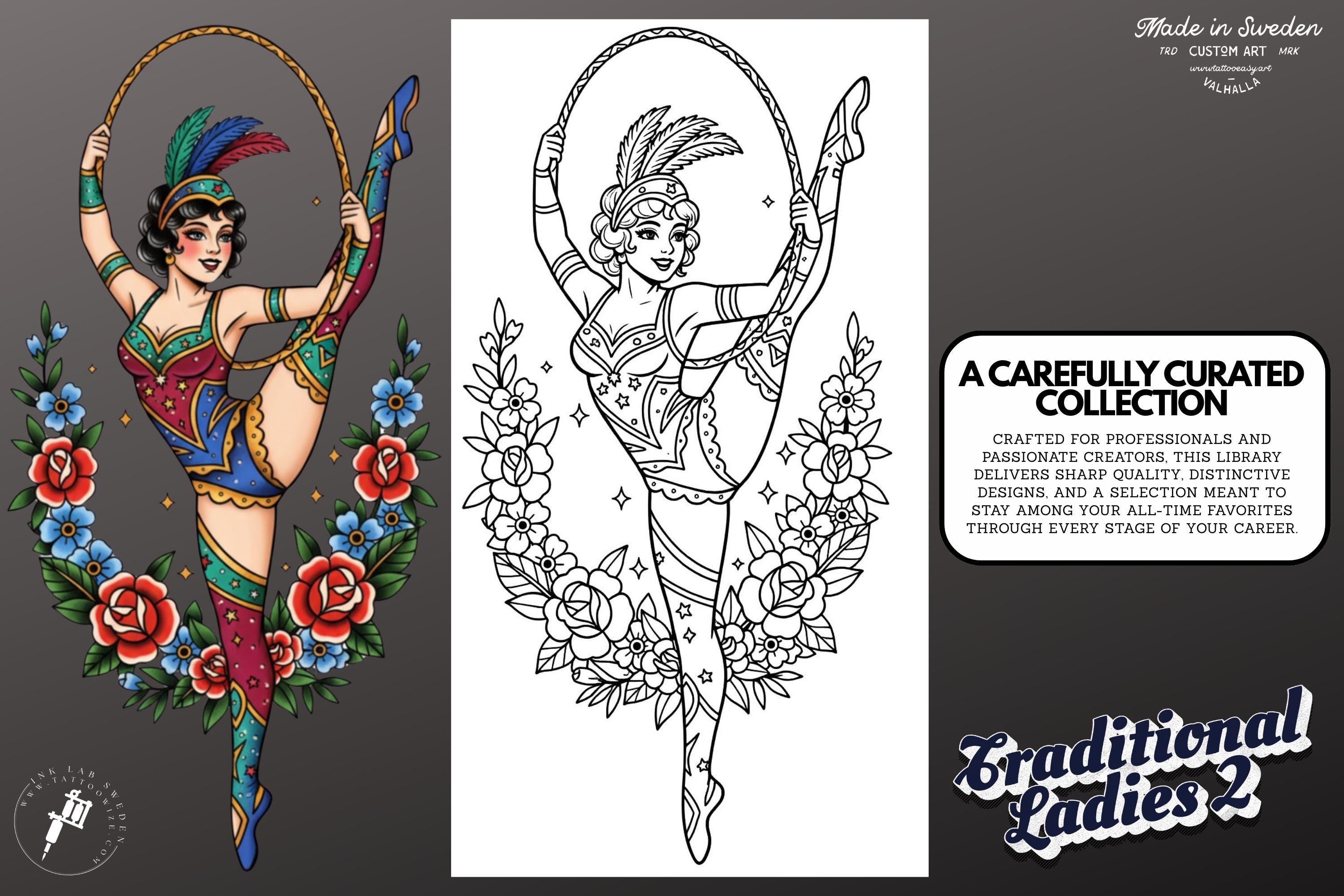 Procreate Tattoo Stamp Brushes, Traditional ladies vol.2 ~ 70 designs