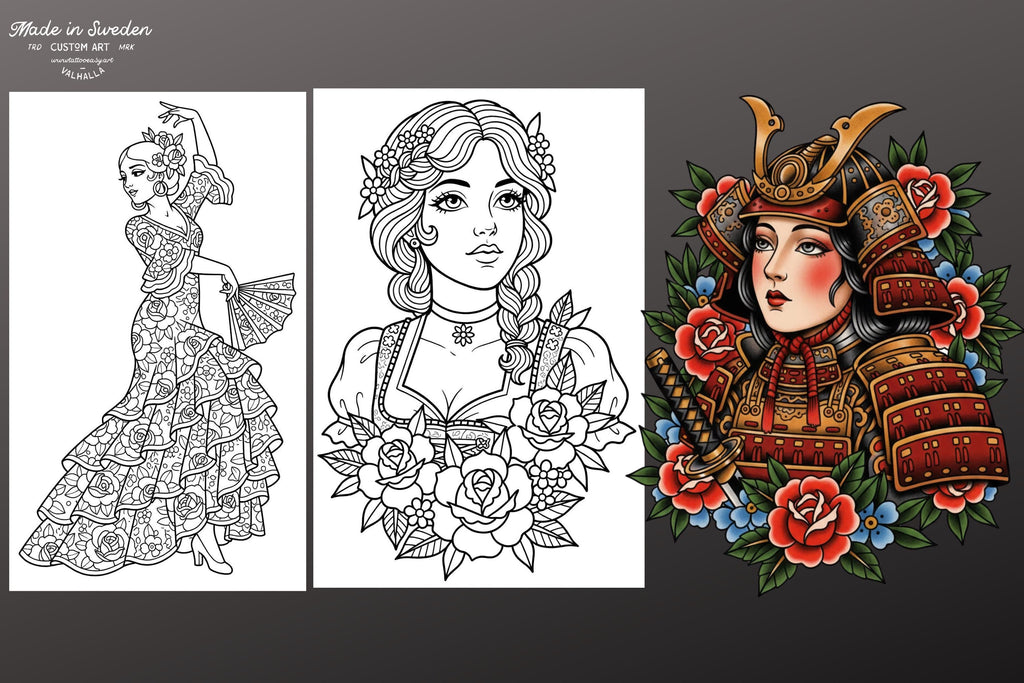 Procreate Tattoo Stamp Brushes, Traditional ladies vol.2 ~ 70 designs