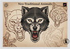 Neo Traditional Animal Tattoo Design Reference Kit, Procreate Brushset & PNG, Flash Stamps for Artists