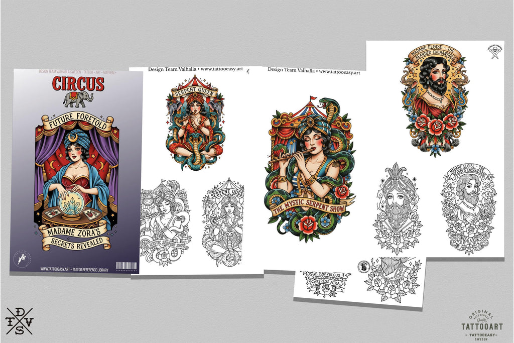 Procreate, png & PDF Tattoo Stamp Brushes, The Circus (100+ Designs) - (Digital Download)