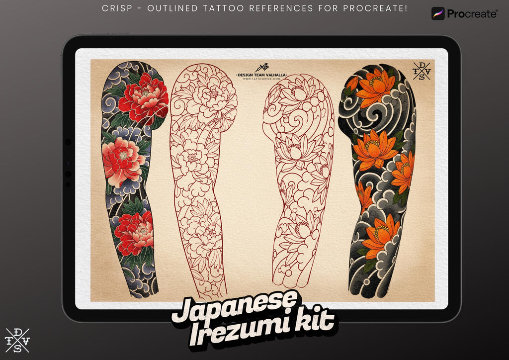 Procreate Japanese Traditional Tattoo Designs (Sleeves, flowers & Chest)
