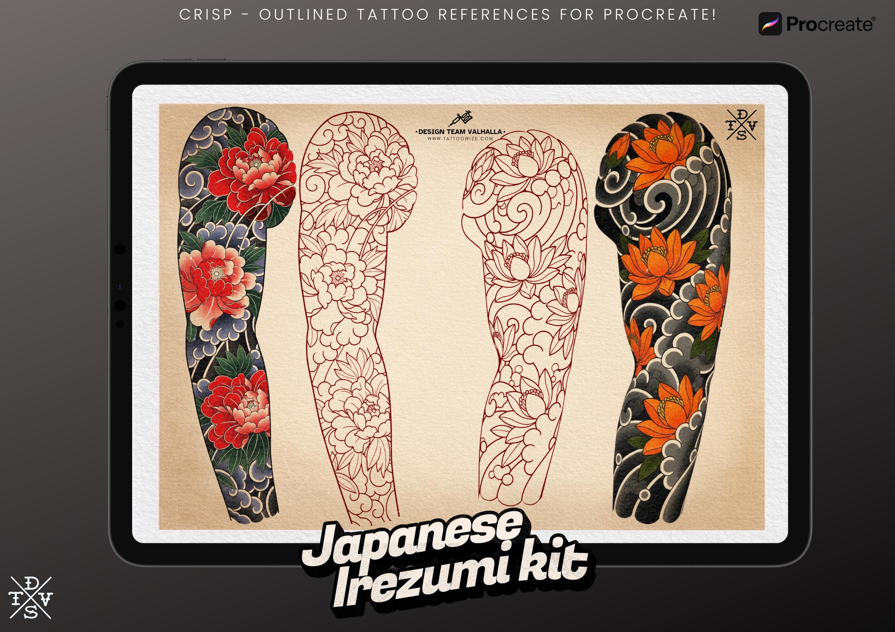 Procreate Japanese Traditional Tattoo Designs (Sleeves, flowers & Chest)