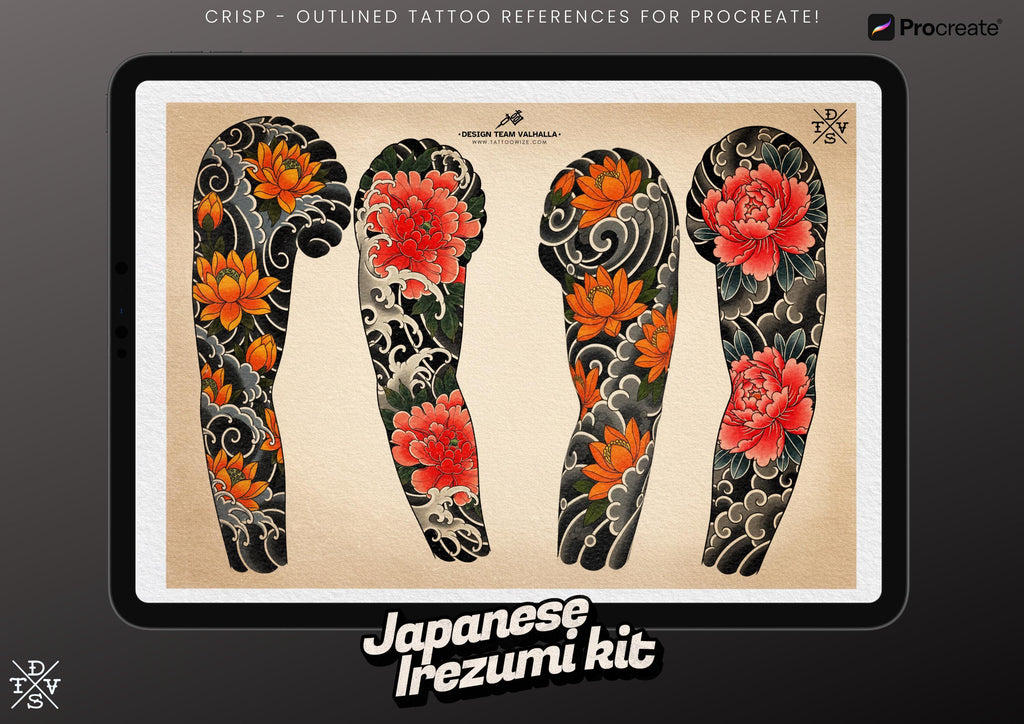 Procreate Japanese Traditional Tattoo Designs (Sleeves, flowers & Chest)