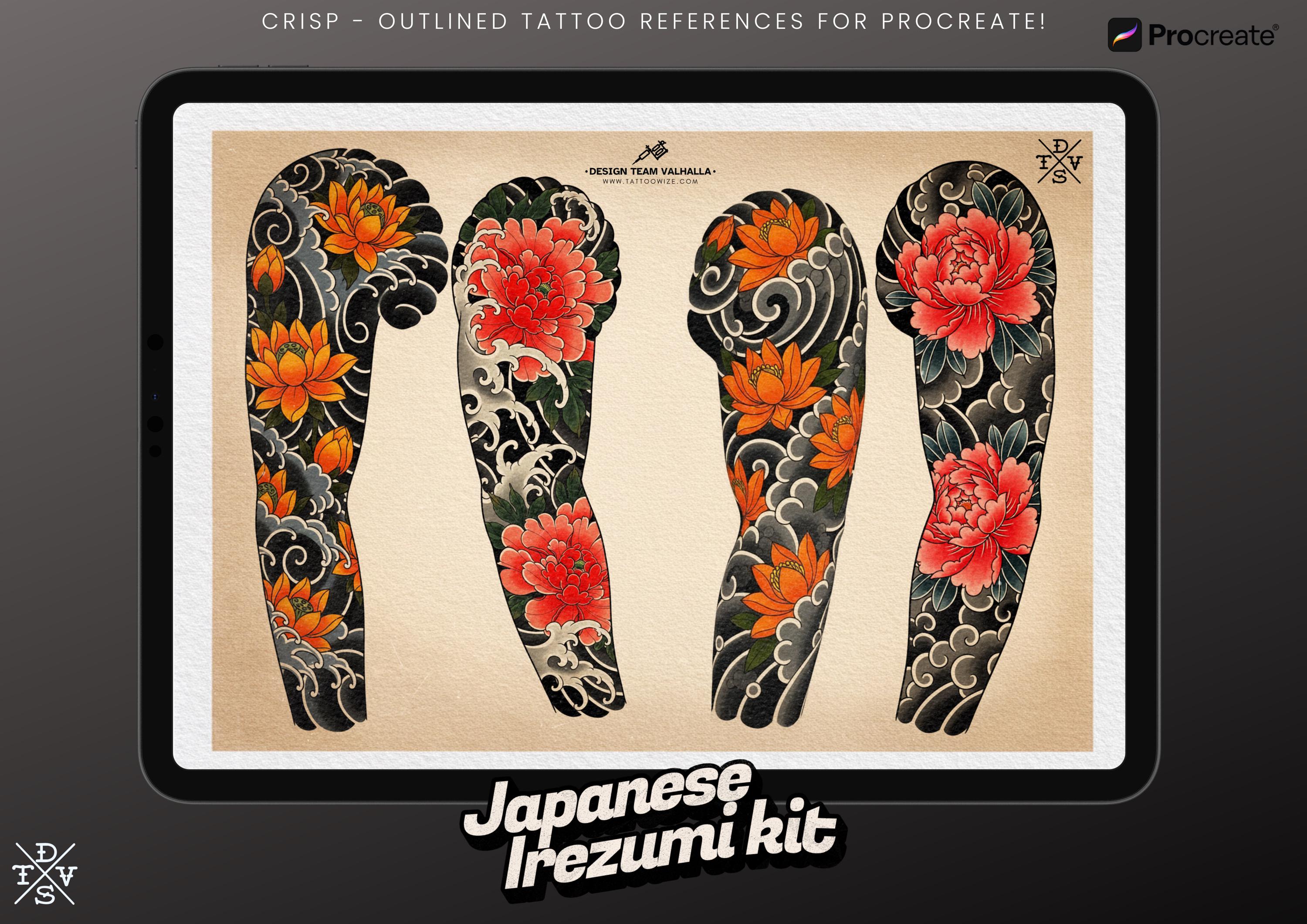 Procreate Japanese Traditional Tattoo Designs (Sleeves, flowers & Chest)