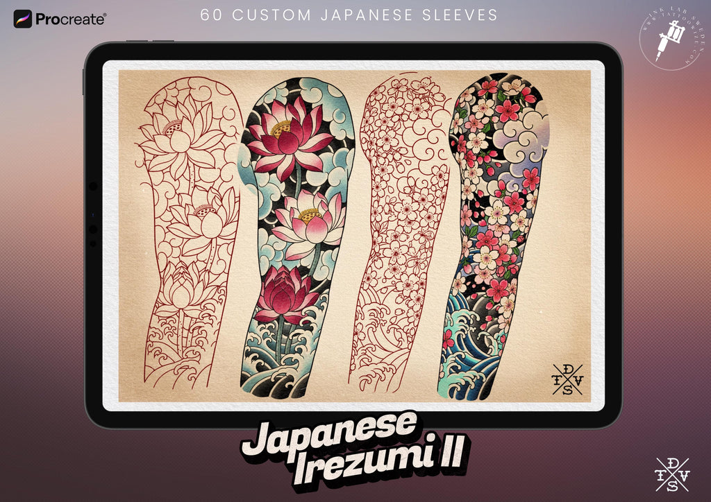 Japanese Traditional Sleeves, 4 irezumi bundles, sleeve stencils, Pdf, png & Procreate design bundle