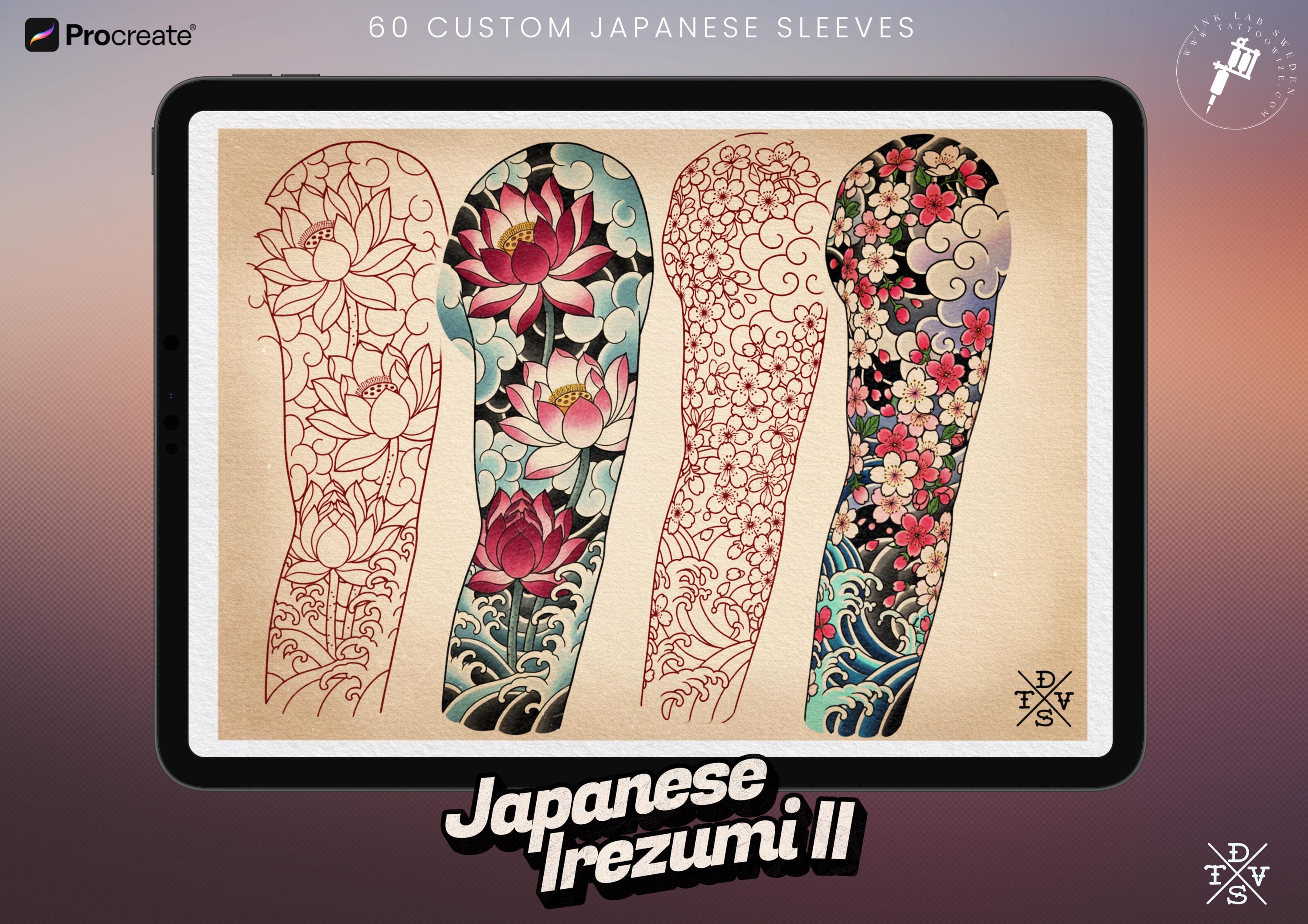 Japanese Traditional Sleeves, 4 irezumi bundles, sleeve stencils, Pdf, png & Procreate design bundle