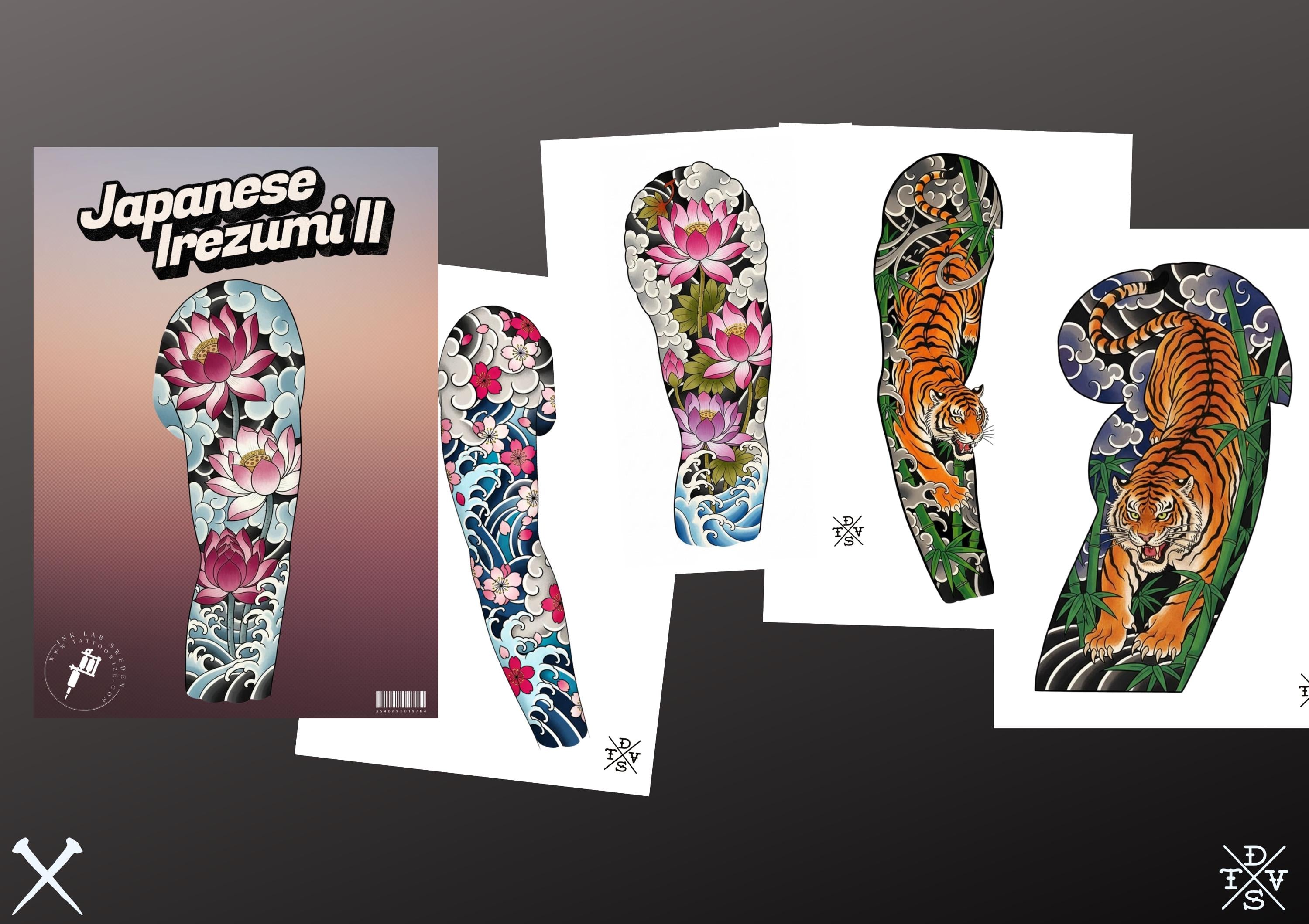 Japanese Traditional Sleeves, 4 irezumi bundles, sleeve stencils, Pdf, png & Procreate design bundle
