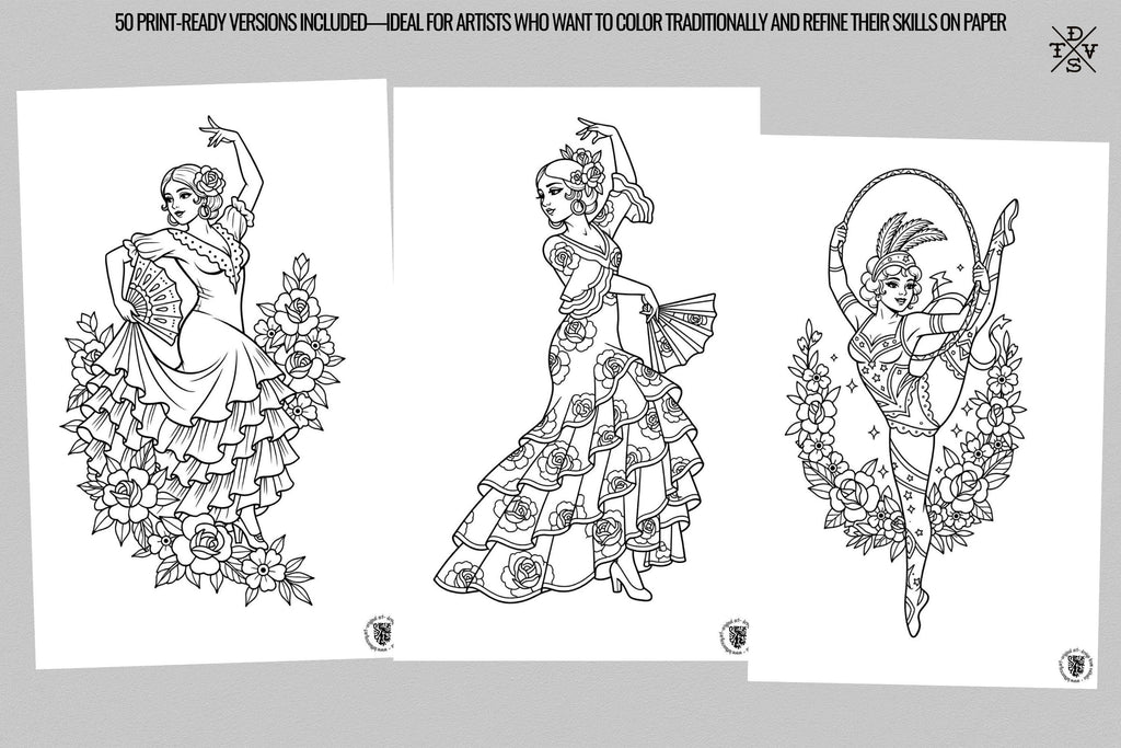 PDF, Tattoo Flash–Based Coloring Exercises vol.1 (Digital Download) 100 pages