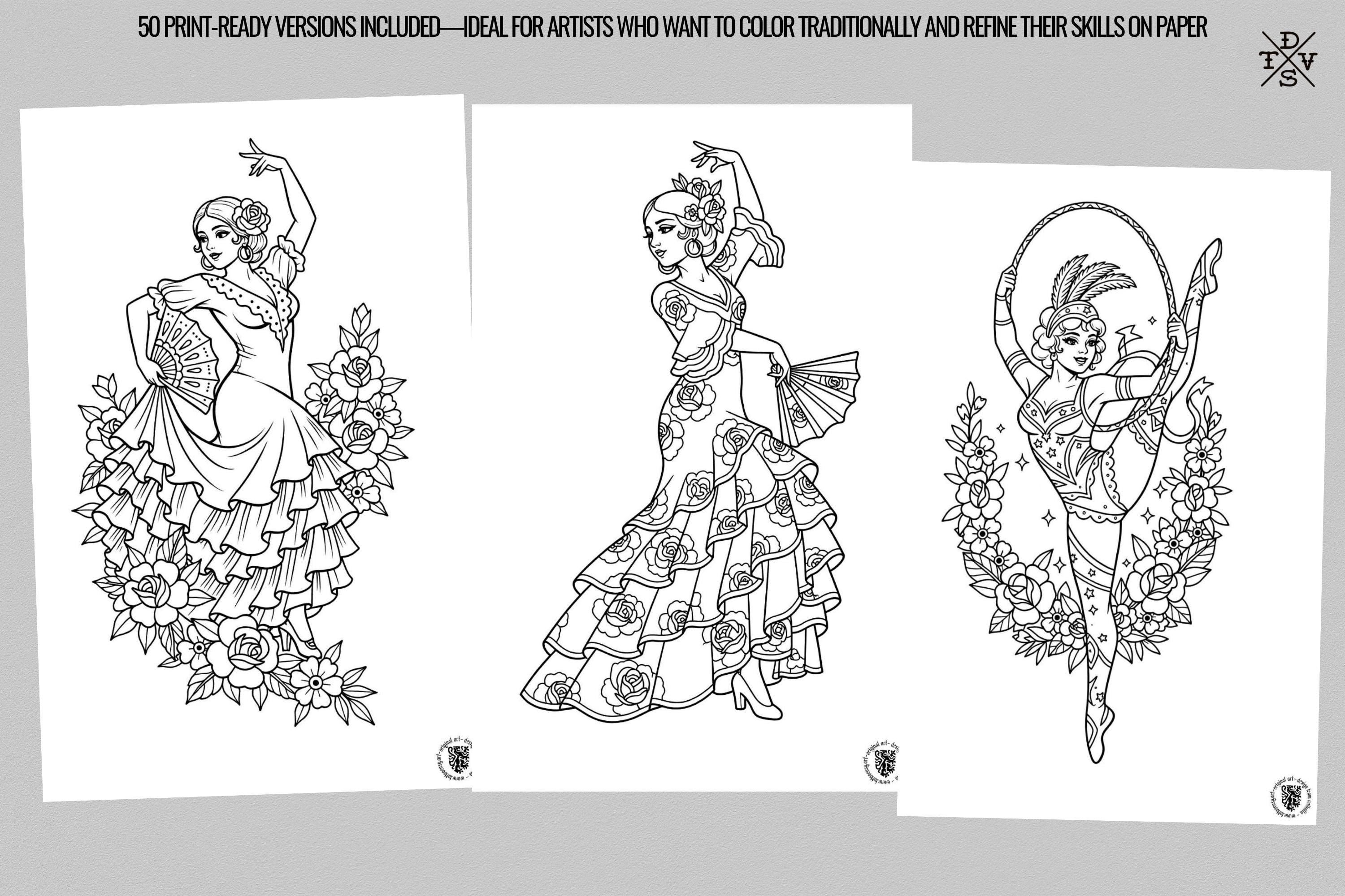 PDF, Tattoo Flash–Based Coloring Exercises vol.1 (Digital Download) 100 pages