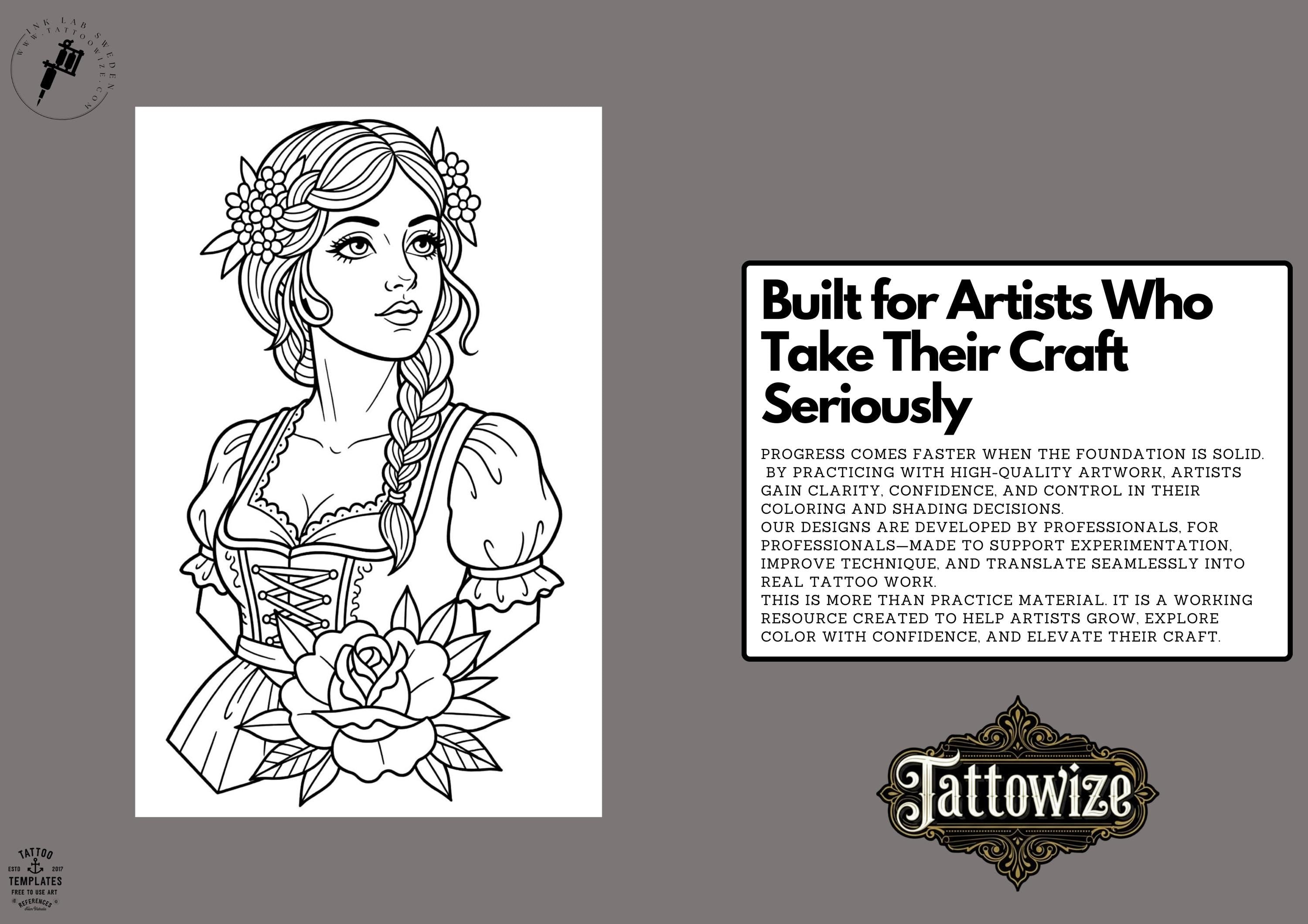PDF, Tattoo Flash–Based Coloring Exercises vol.1 (Digital Download) 100 pages