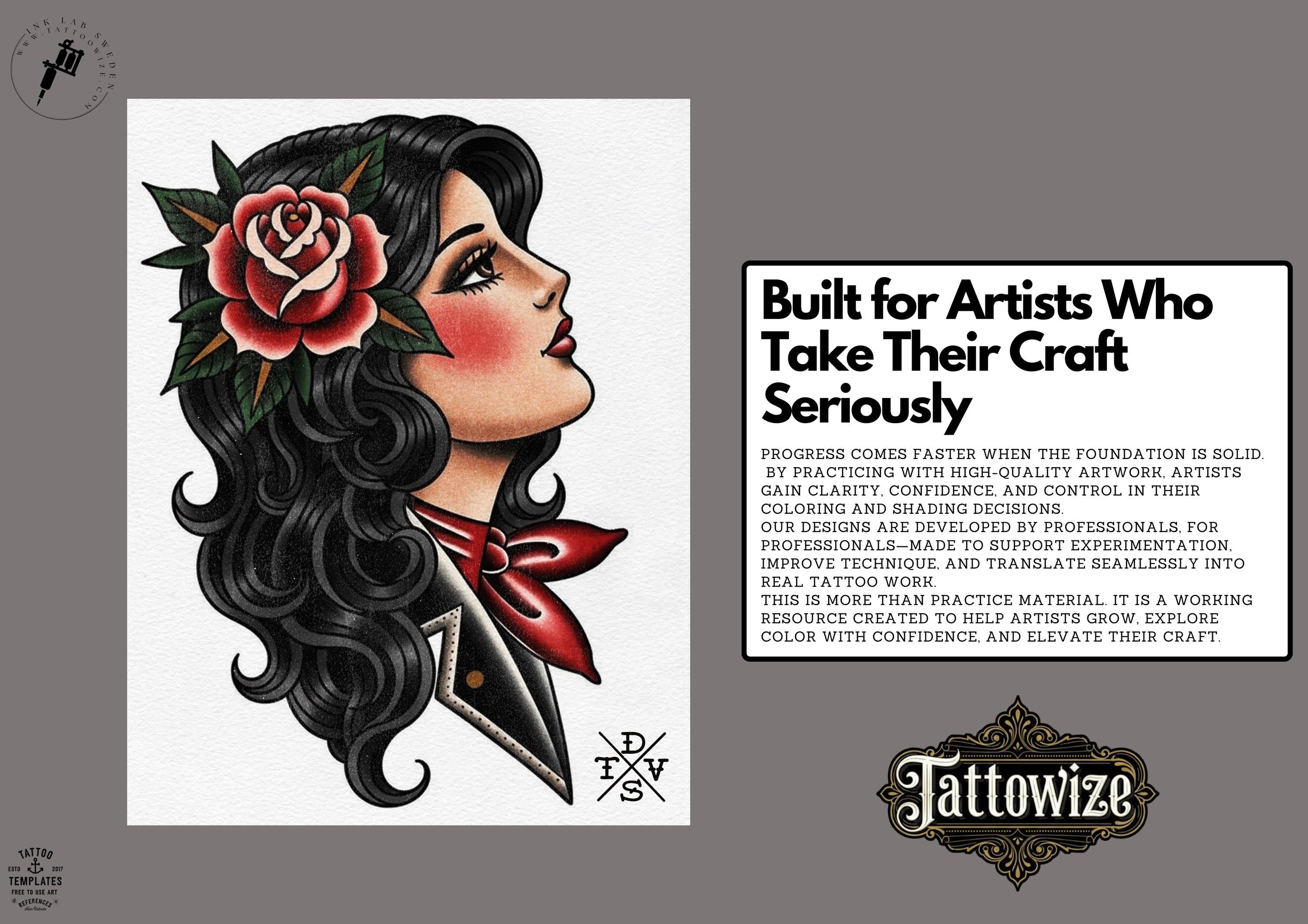 Procreate Tattoo Stamp Brushes, Traditional ladies vol.2 ~ 70 designs
