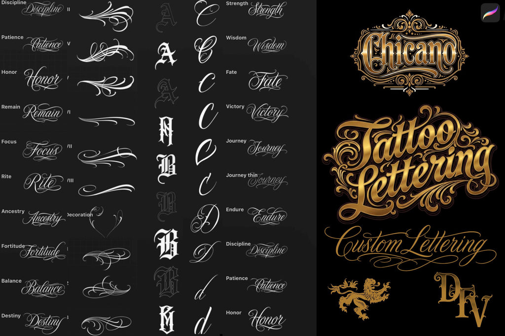 Chicano Lettering kit - Procreate XL | Cholo ( digital download ) Tattoo Fonts design kit