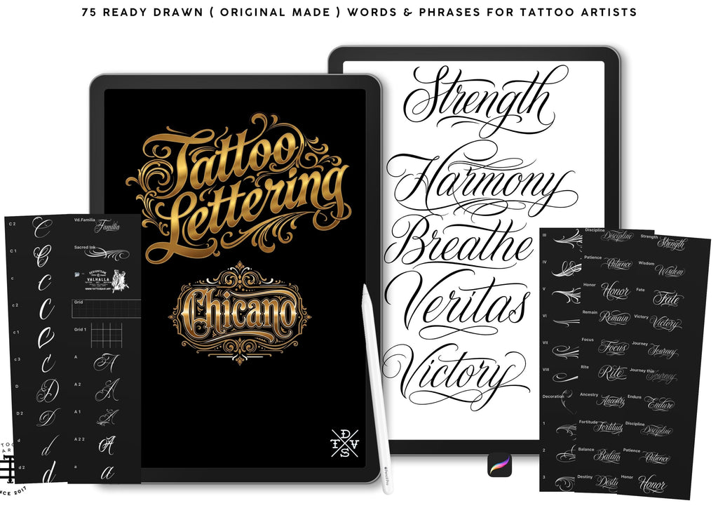 Chicano Lettering kit - Procreate XL | Cholo ( digital download ) Tattoo Fonts design kit