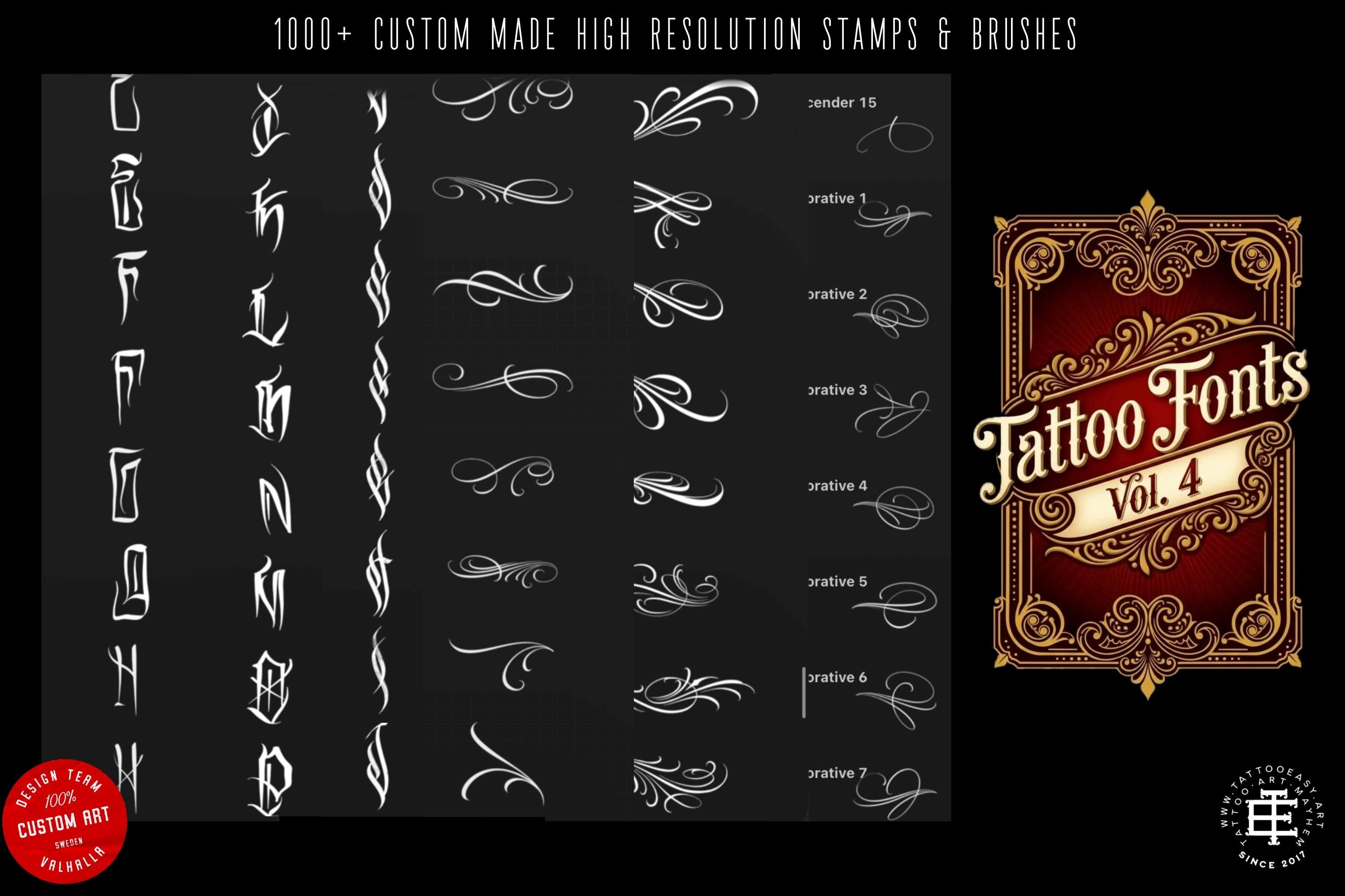 Tattoo Lettering Bundle for Procreate – Chicano Blackletter Fonts, Custom Script Brushes & PNG Lettering Pack
