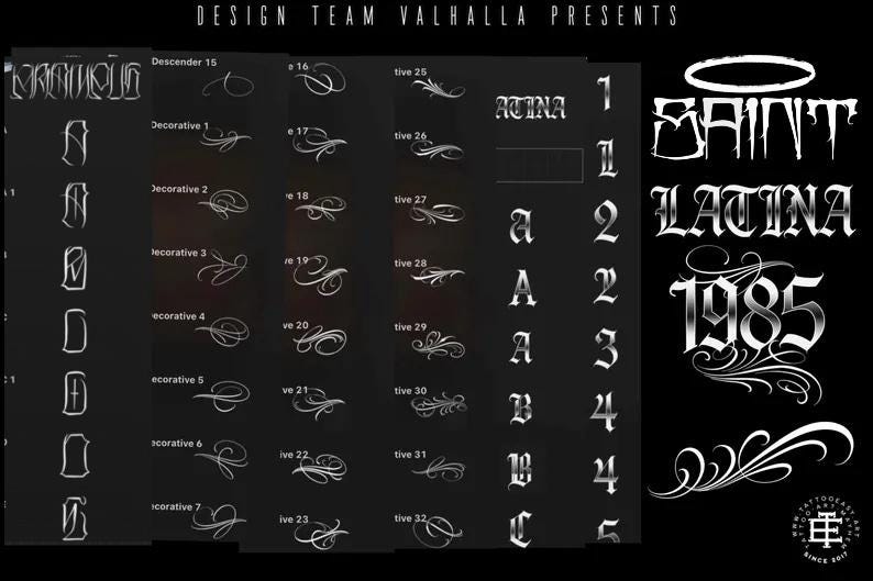 Tattoo Lettering Bundle for Procreate – Chicano Blackletter Fonts, Custom Script Brushes & PNG Lettering Pack