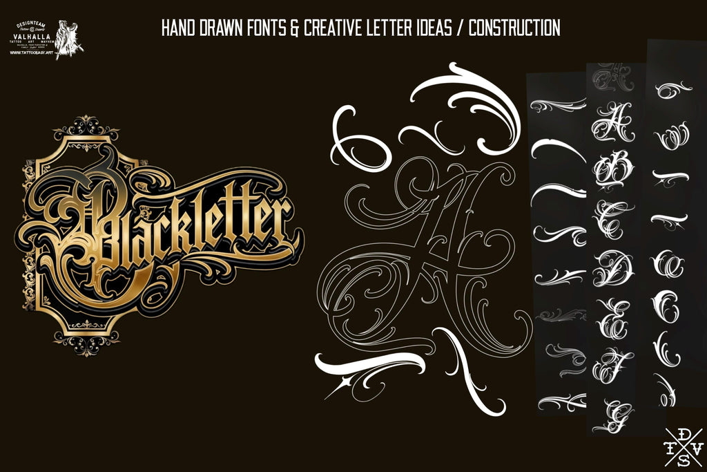 Blackletter Procreate Stamp Brushes | Gothic Tattoo Lettering Design Kit