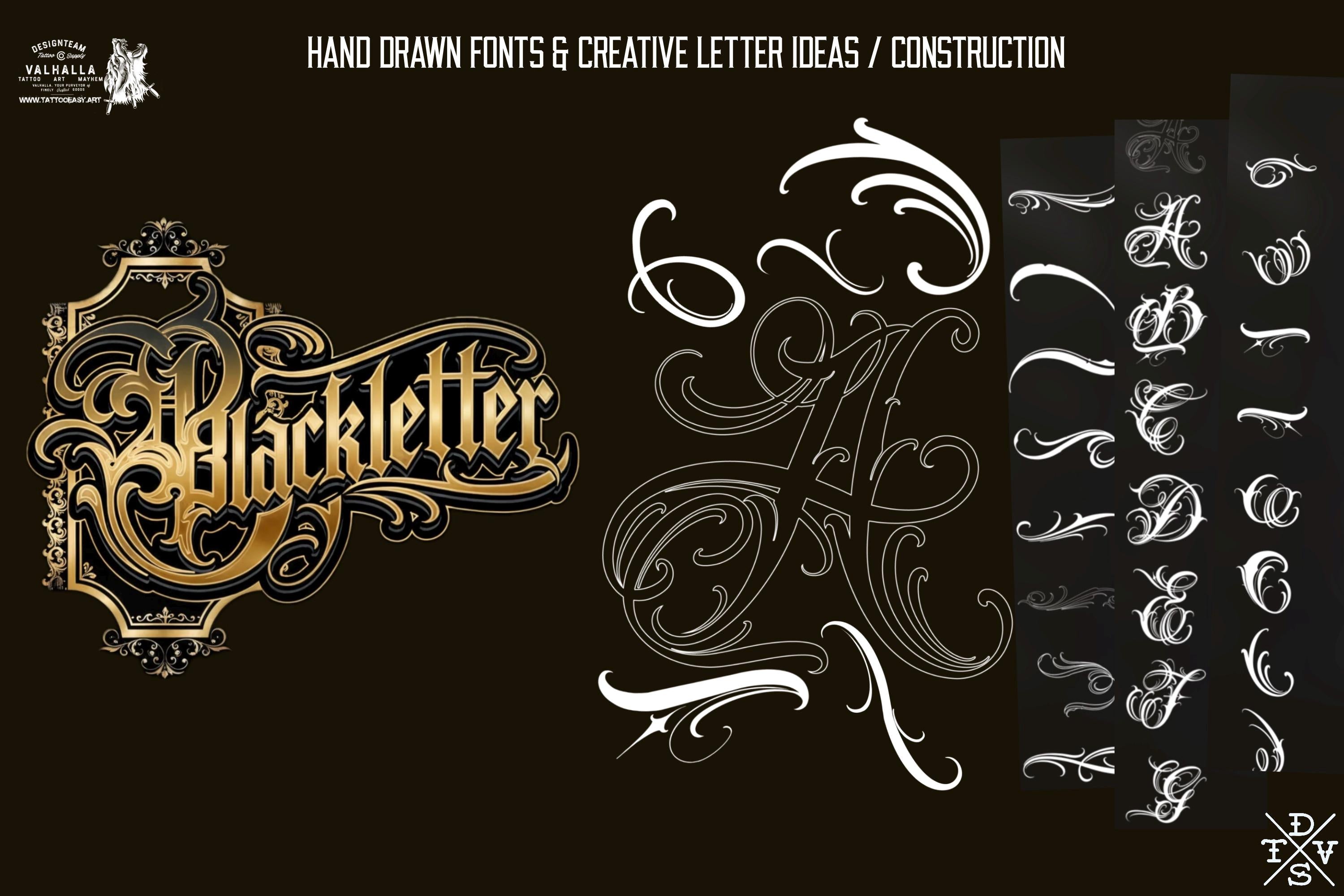 Blackletter Procreate Stamp Brushes | Gothic Tattoo Lettering Design Kit