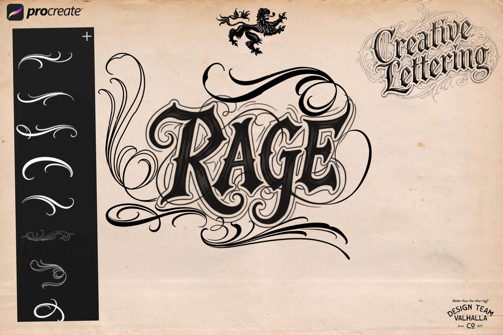 Blackletter Procreate Stamp Brushes | Gothic Tattoo Lettering Design Kit