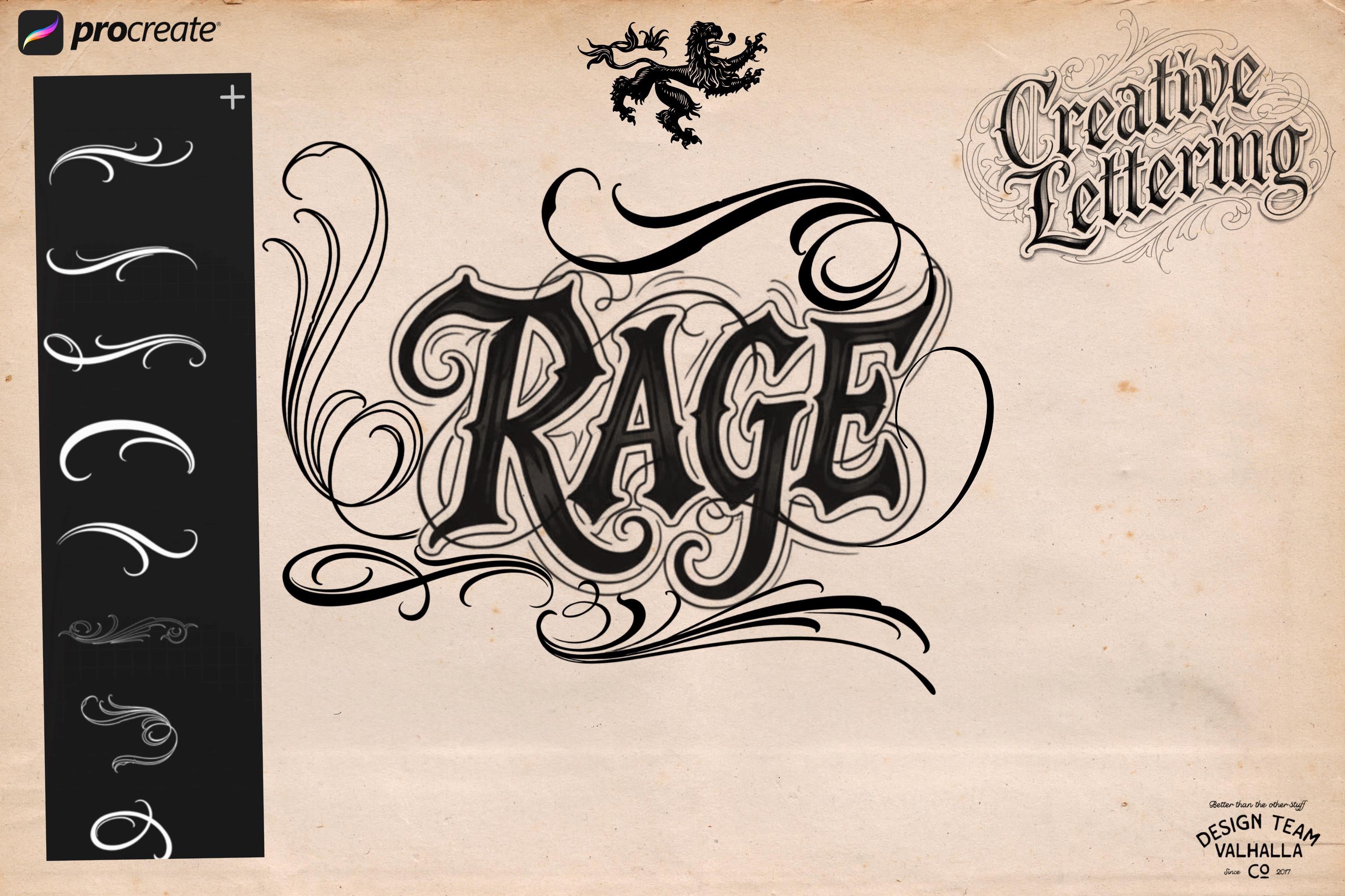 Blackletter Procreate Stamp Brushes | Gothic Tattoo Lettering Design Kit