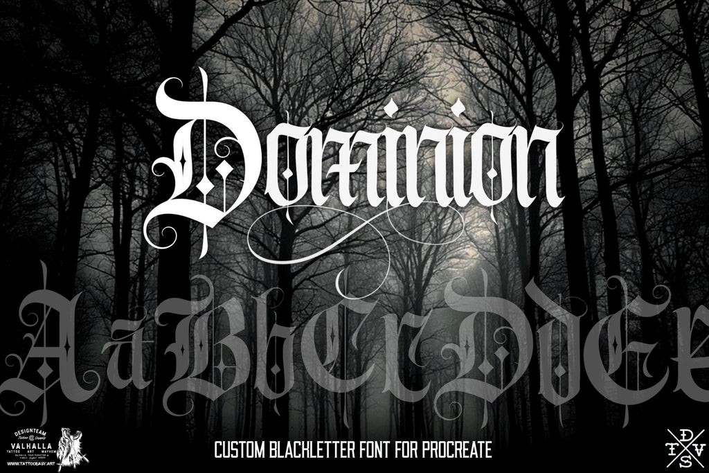 Blackletter Procreate Stamp Brushes | Gothic Tattoo Lettering Design Kit