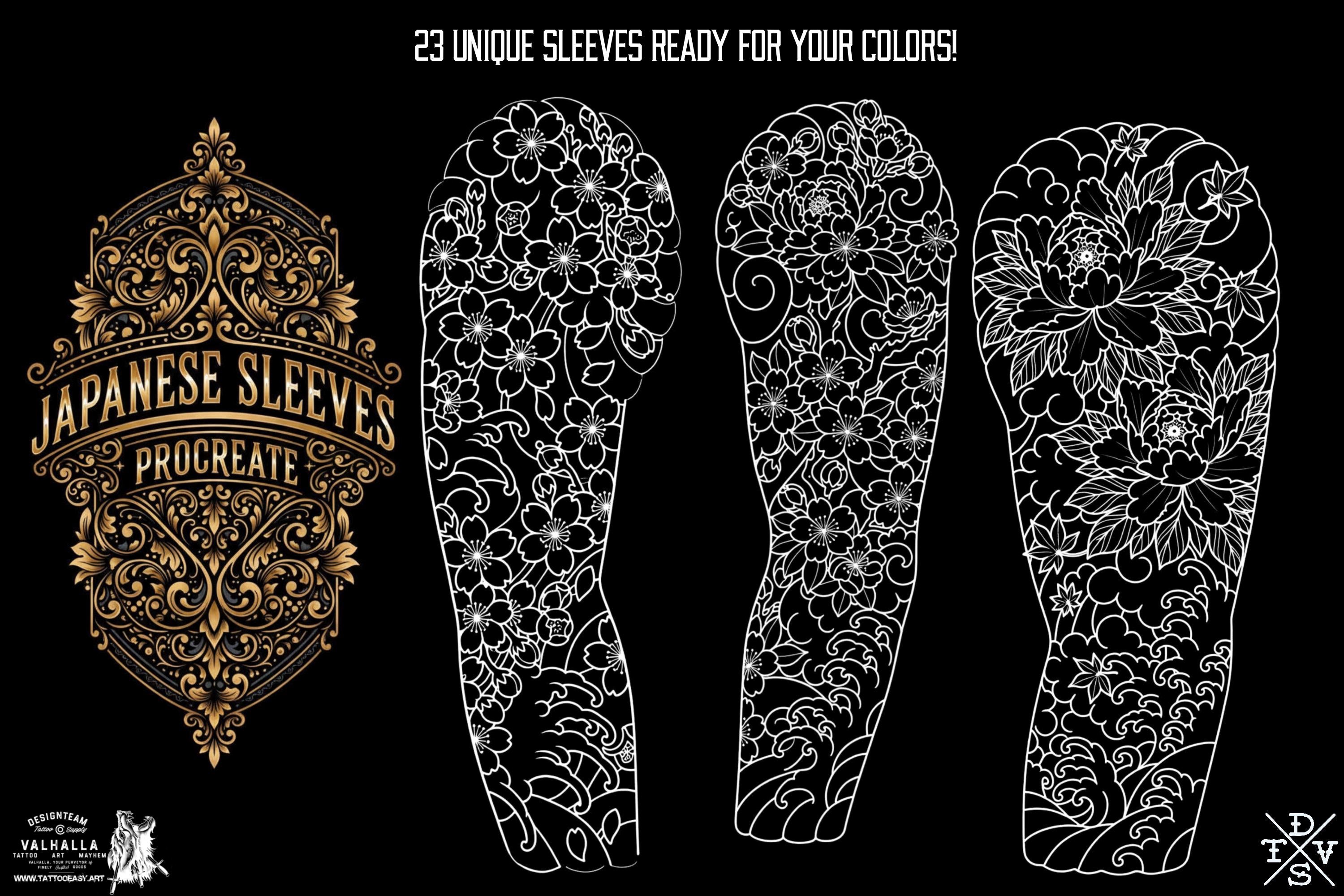 Procreate Japanese Tattoo Sleeves, Flowers, Outlined Stencils (Digital Download