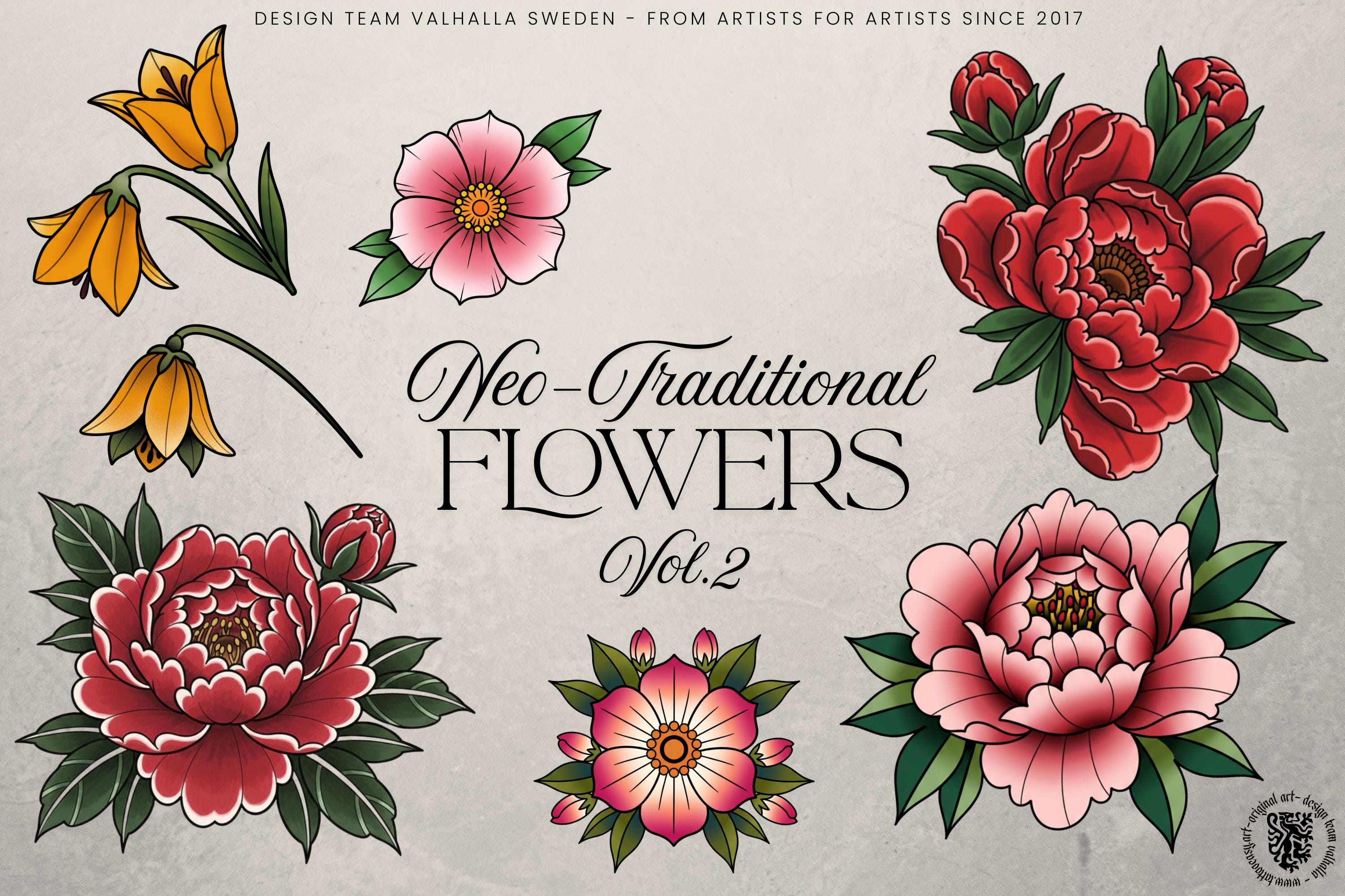 Neo-traditional flowers vol.2 - 100+ custom designs, digital download Procreate/Photoshop Stencils
