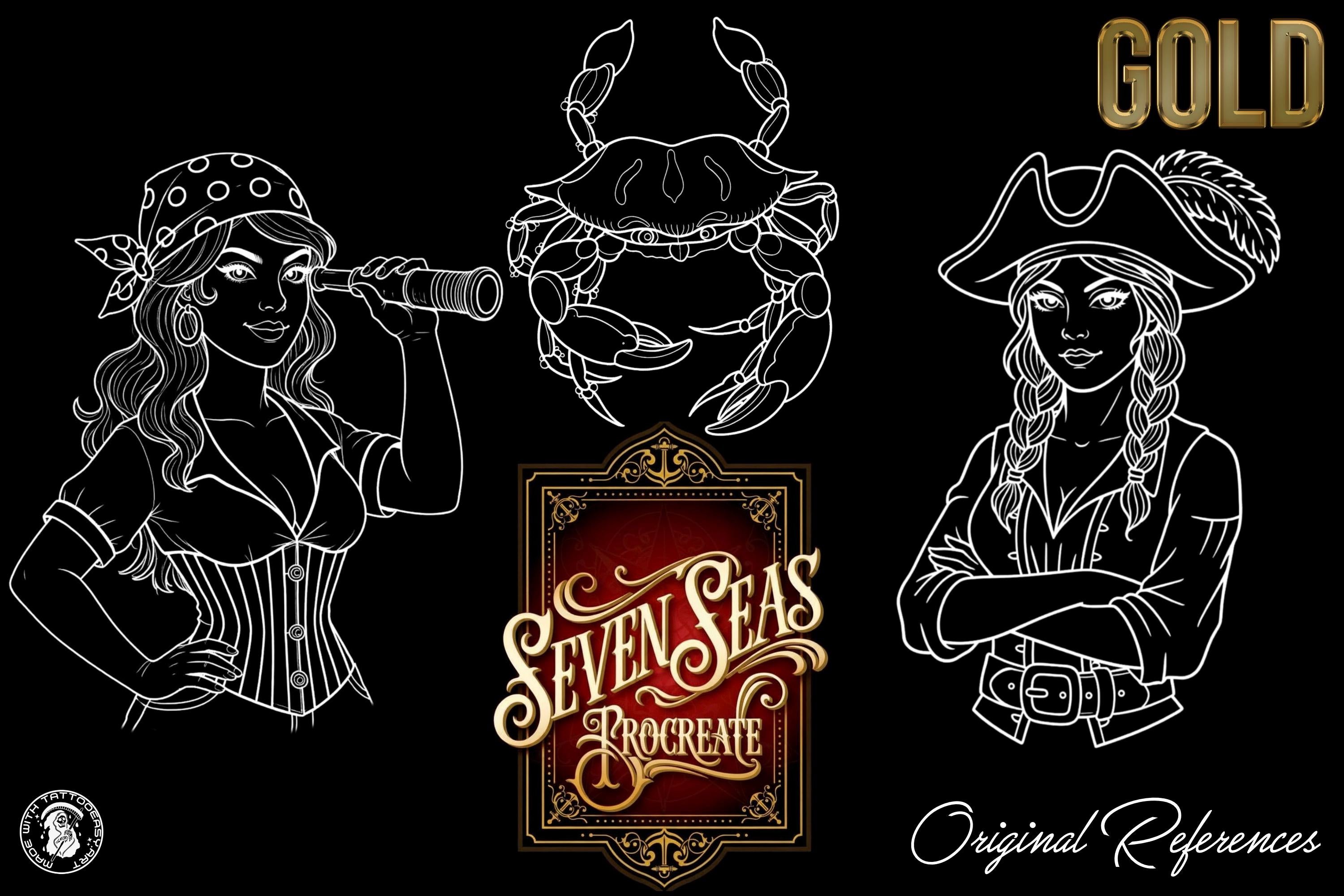 Traditional Nautical Tattoo Design kit - Procreate & PNG | 220+ Classic marine old-school Tattoo stencils