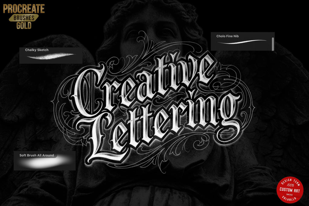 Tattoo Lettering Bundle for Procreate – Chicano Blackletter Fonts, Custom Script Brushes & PNG Lettering Pack