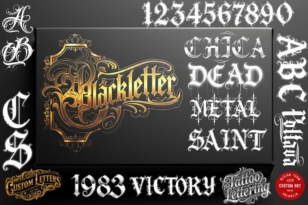 Blackletter Procreate Stamp Brushes | Gothic Tattoo Lettering Design Kit