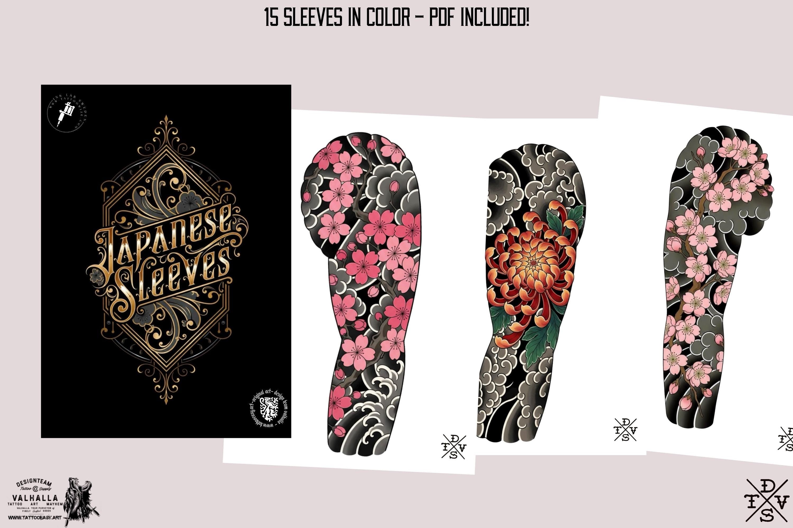 Procreate Japanese Tattoo Sleeves, Flowers, Outlined Stencils (Digital Download