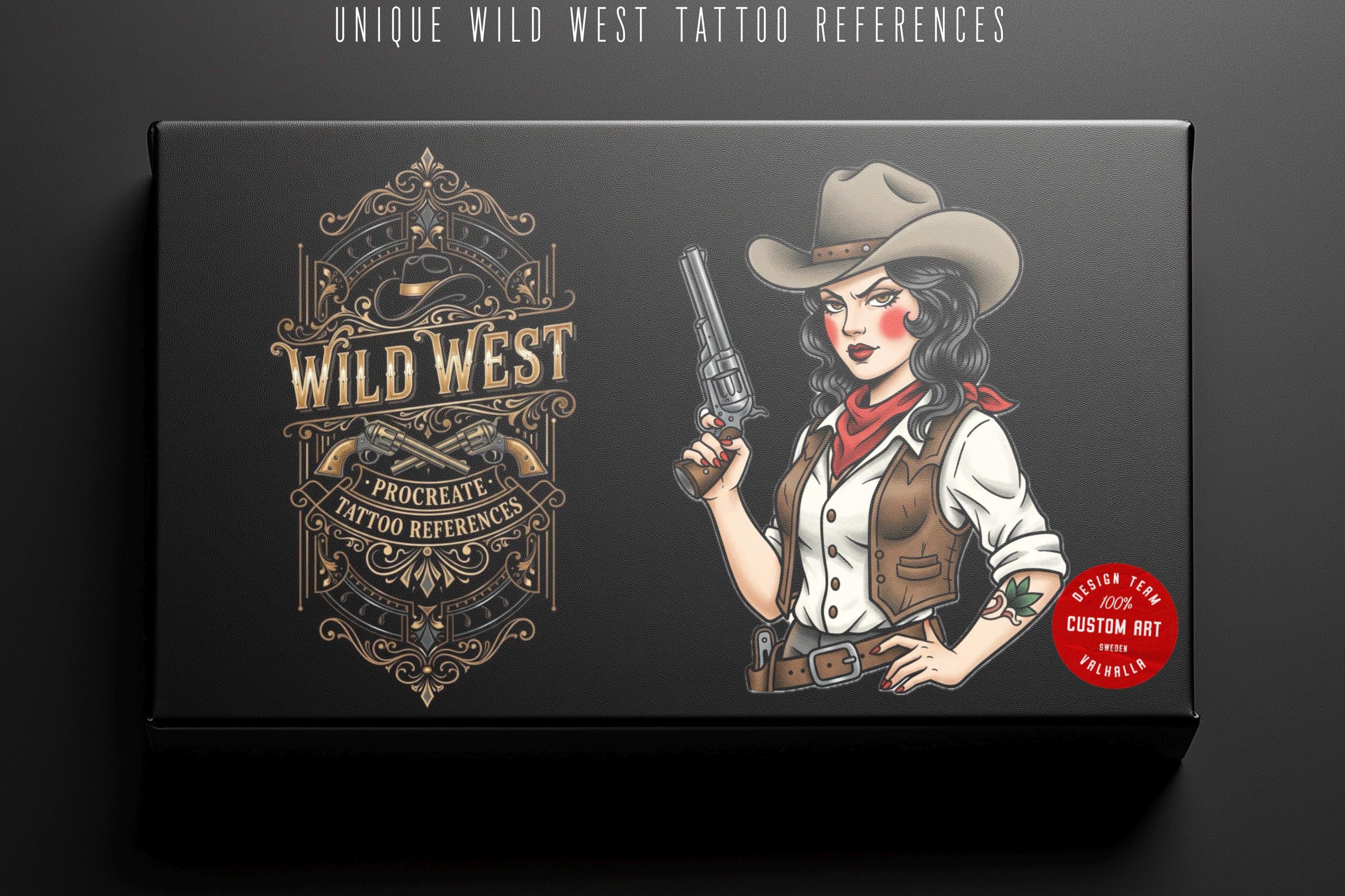 Traditional Wild Western Tattoo Design kit - Procreate & PNG | 200+ Classic Cowboy Tattoos