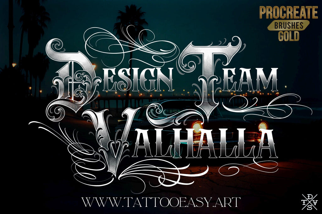 Procreate Tattoo Lettering Kit, Chicano Blackletter Fonts, 1200+ Stamps & Brushes