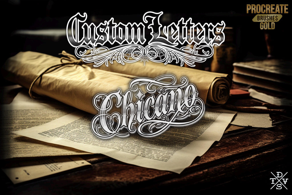 Procreate Tattoo Lettering Kit, Chicano Blackletter Fonts, 1200+ Stamps & Brushes