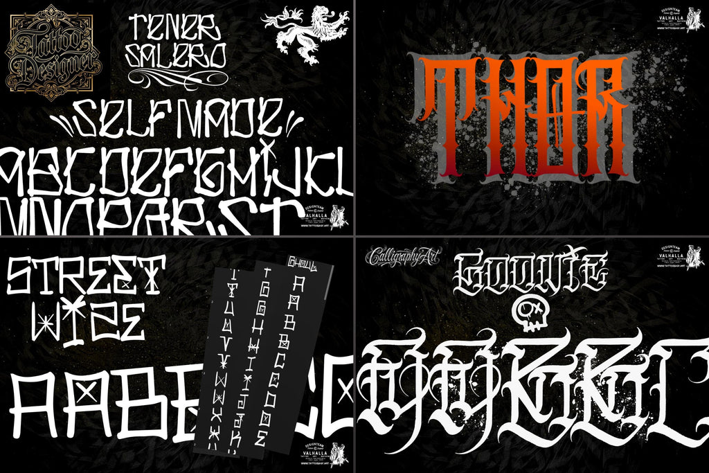 Procreate Tattoo Lettering Kit, Chicano Blackletter Fonts, 1200+ Stamps & Brushes
