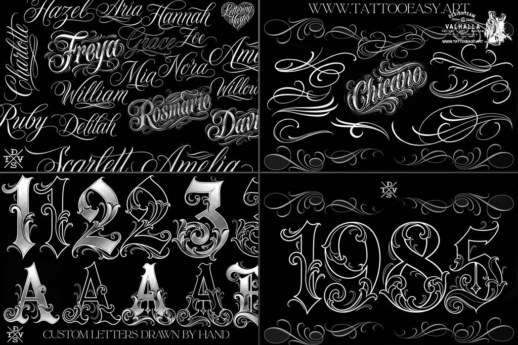 Procreate Tattoo Lettering Kit, Chicano Blackletter Fonts, 1200+ Stamps & Brushes