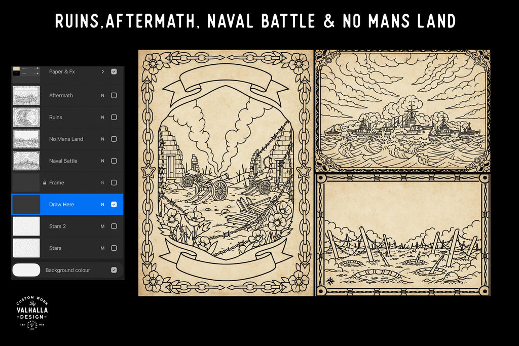 War Tattoo Stencils, 150+ designs, Procreate WW1 Art (Digital Download)