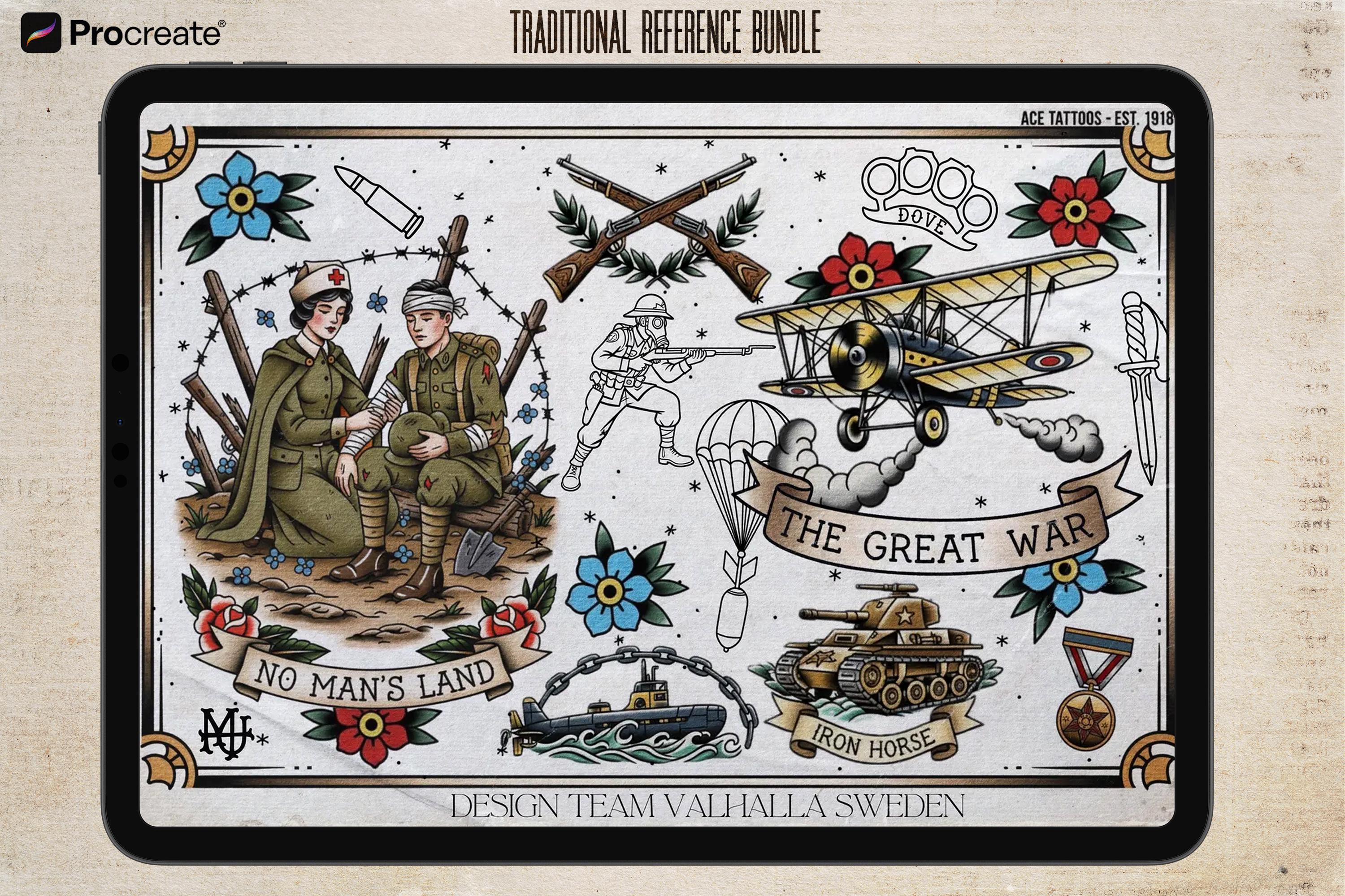 War Tattoo Stencils, 150+ designs, Procreate WW1 Art (Digital Download)